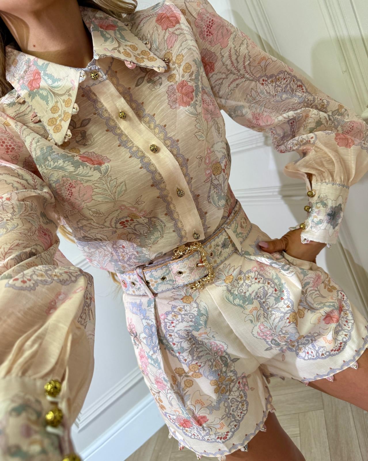 Floral collar co-ord - beige
