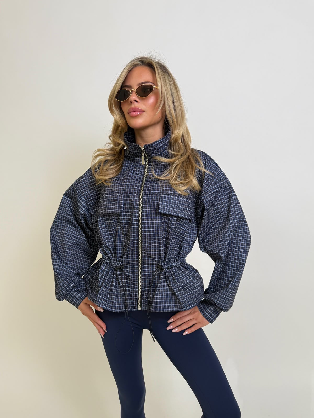 Pull in check jacket - navy