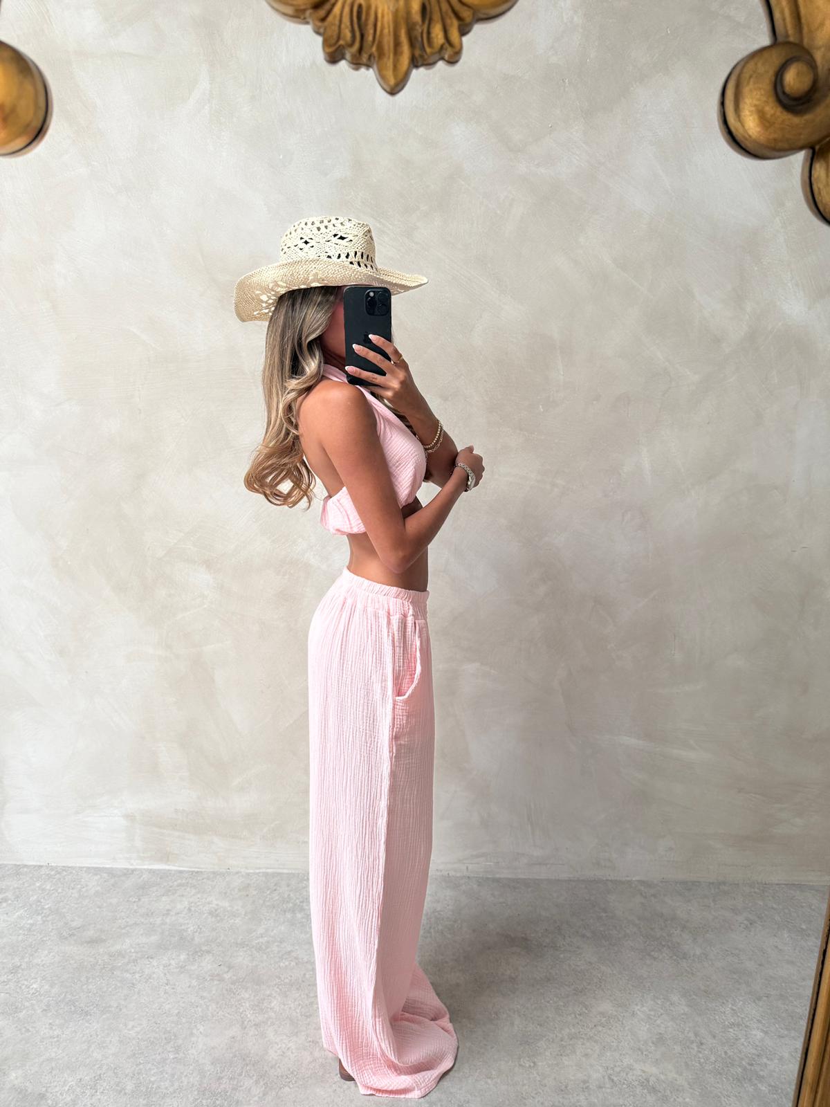 Ibiza Cheesecloth halterneck set - baby pink