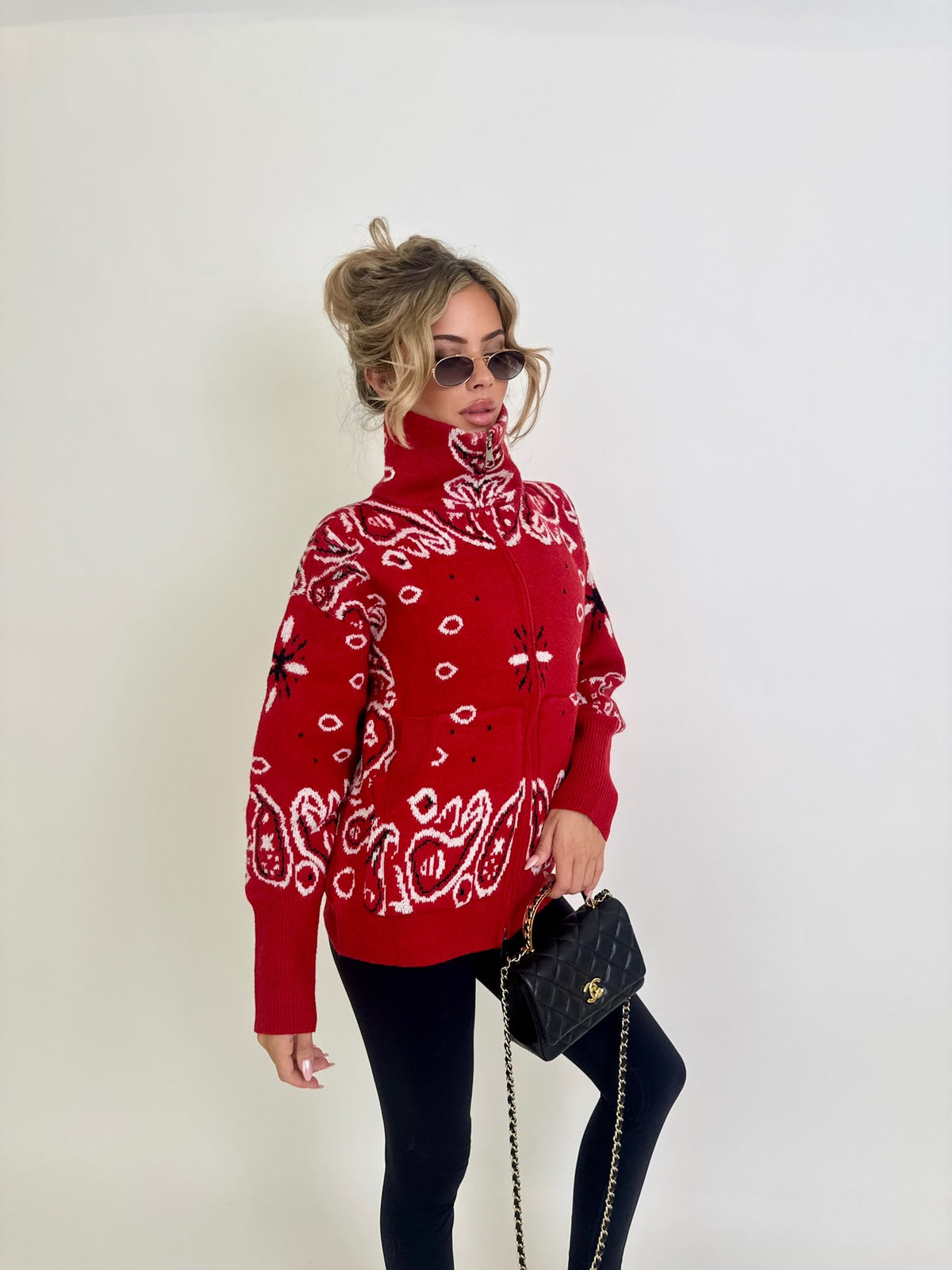Bandana knit cardigan - red
