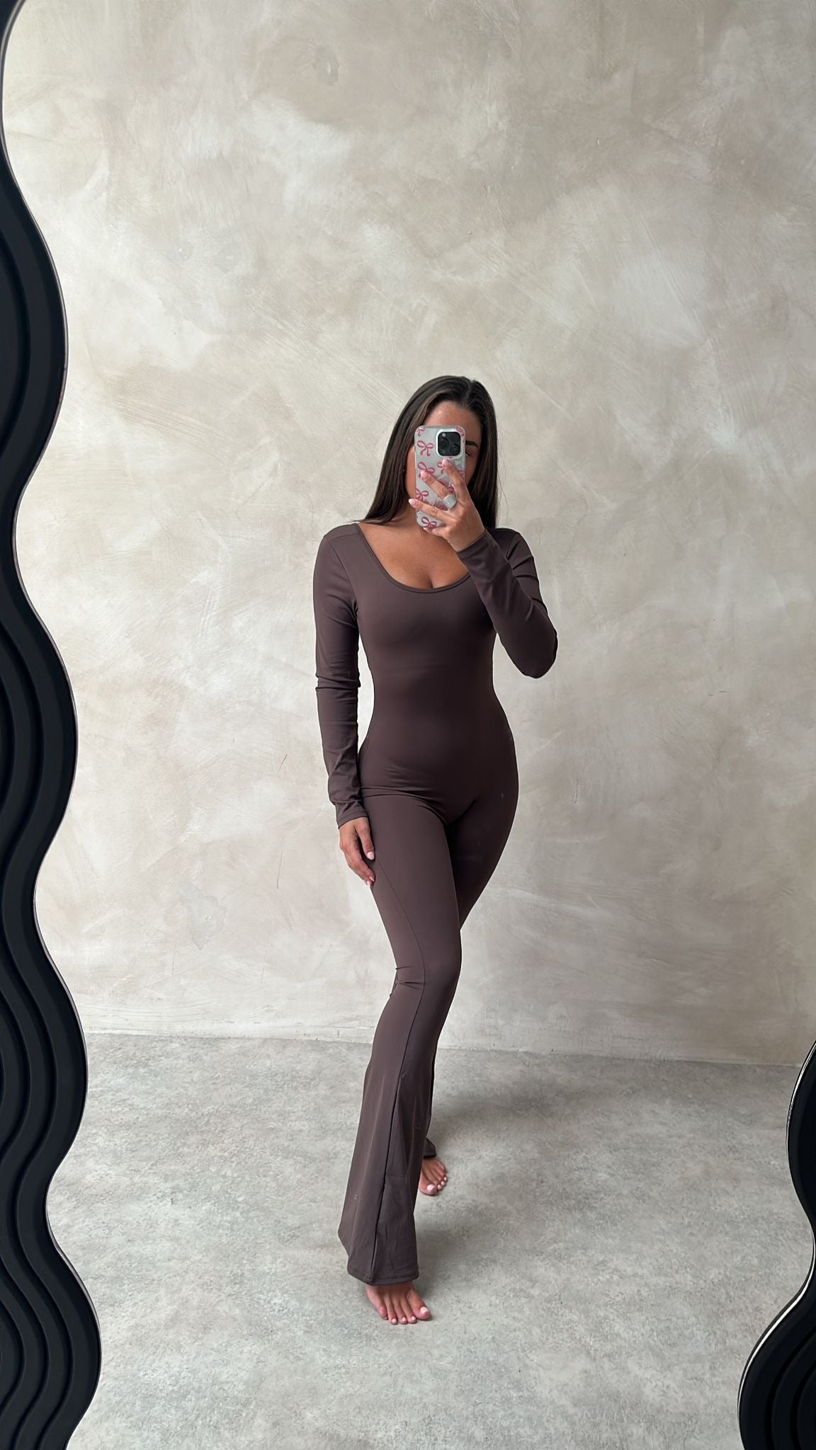 Long sleeve sculpt jumpsuit - brown