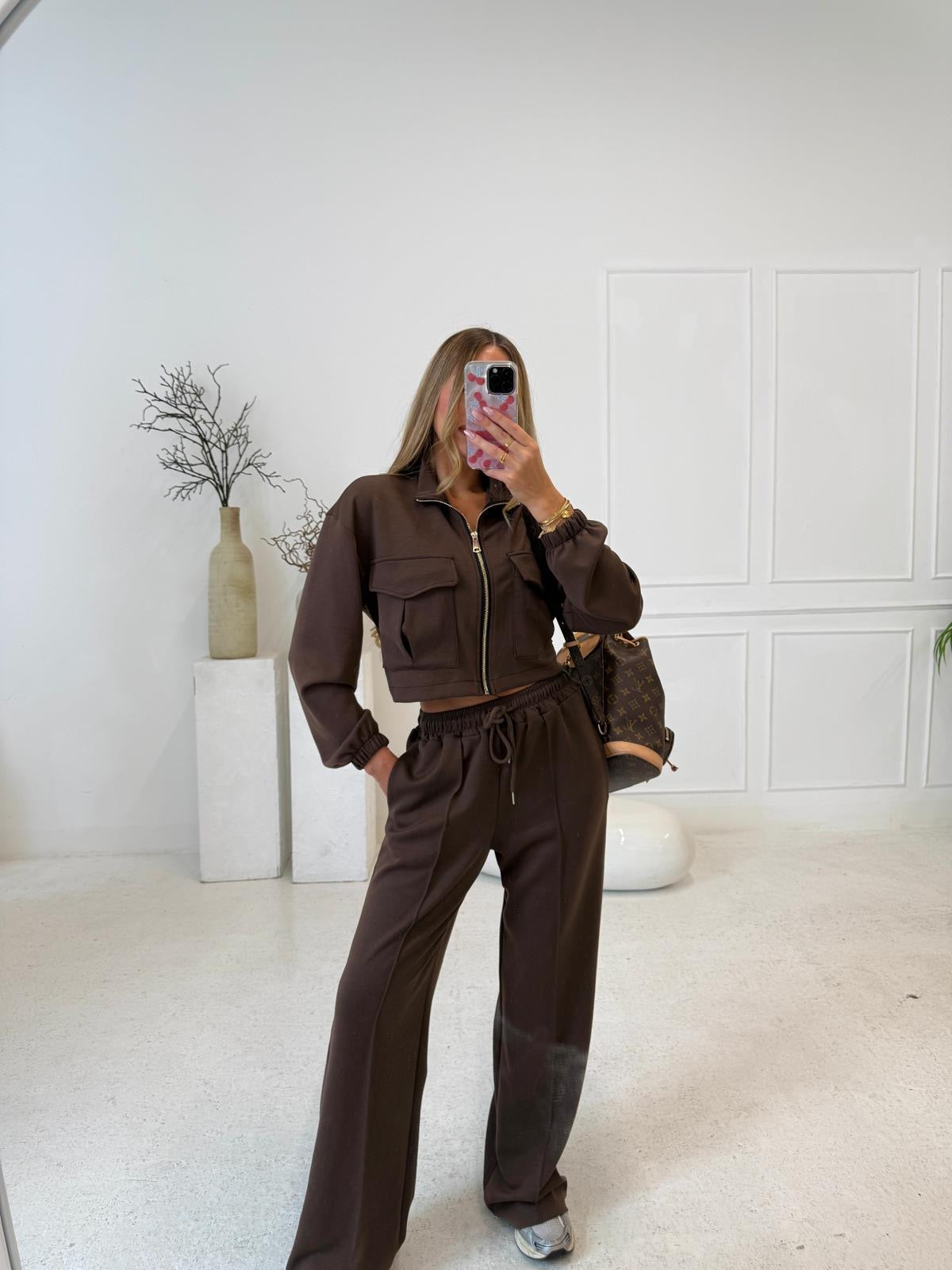 Gold zip pocket tracksuit - brown