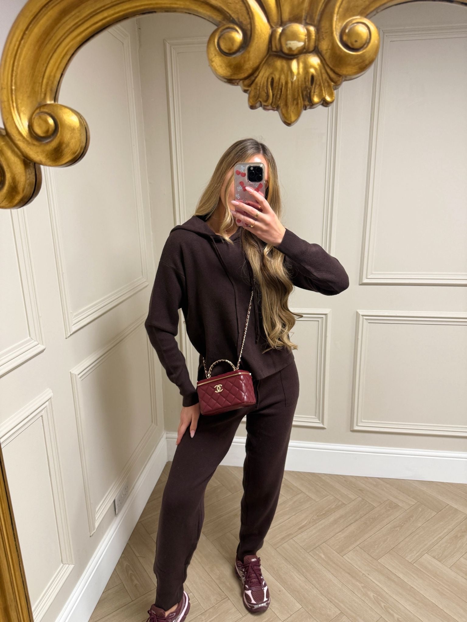 Knit hoodie lounge set - brown