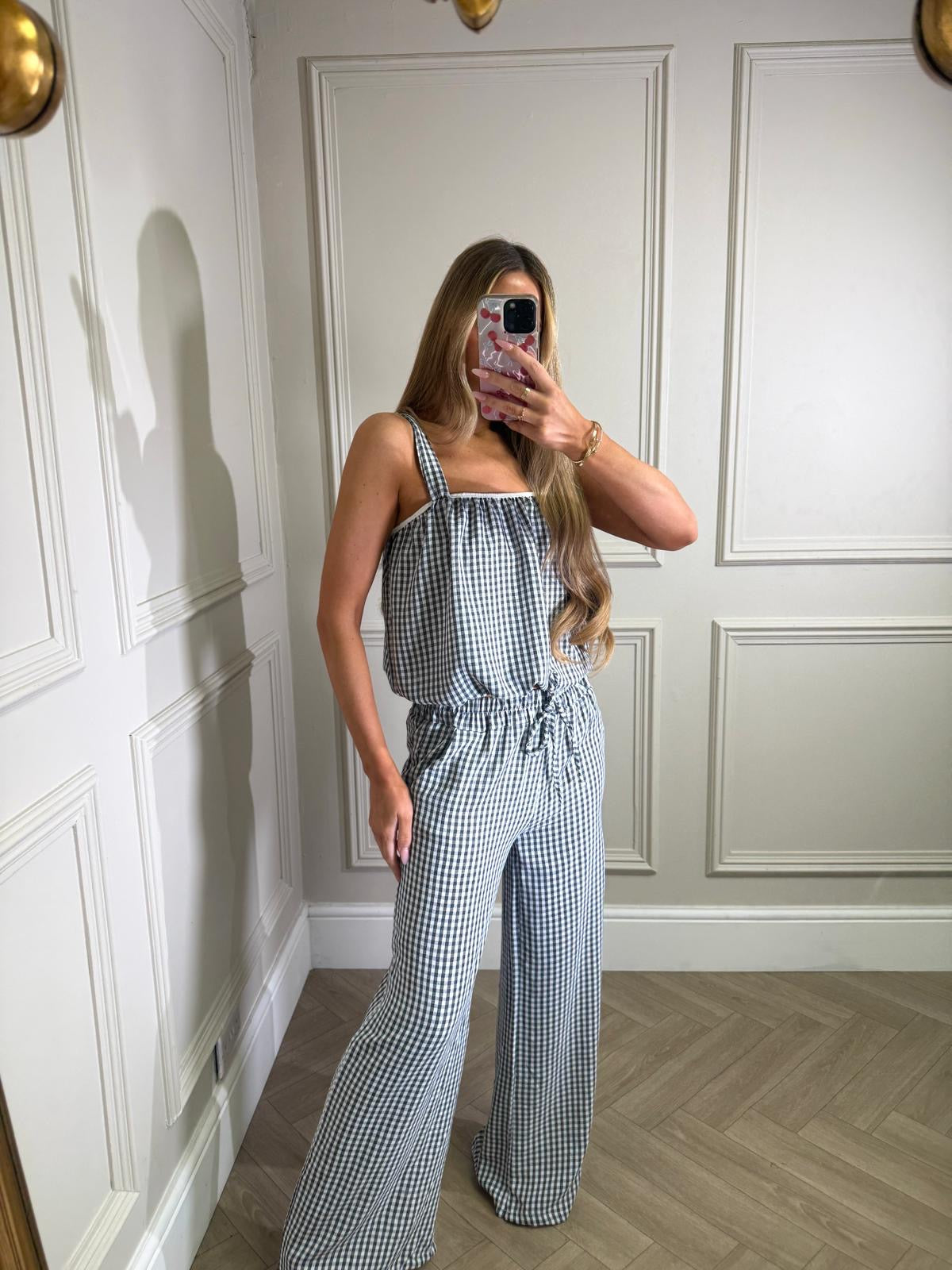 Gingham trouser co-ord - black