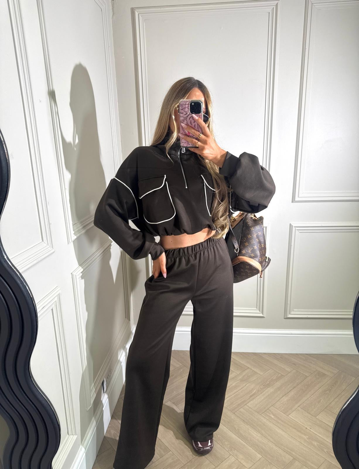 Contrast pocket tracksuit - brown