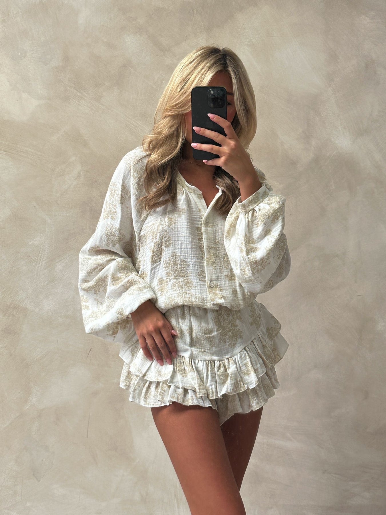 Grandad collar cheesecloth coord TOILE beige Style Hub UK