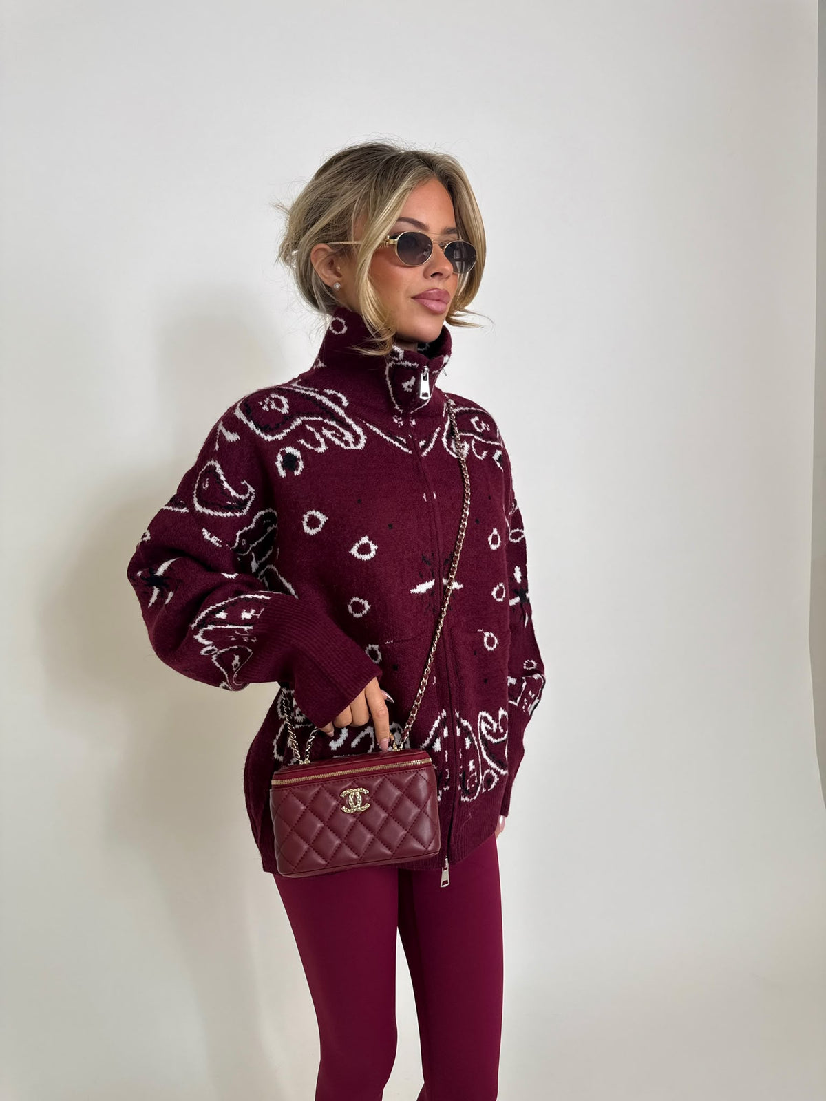 Bandana knit cardigan - burgundy