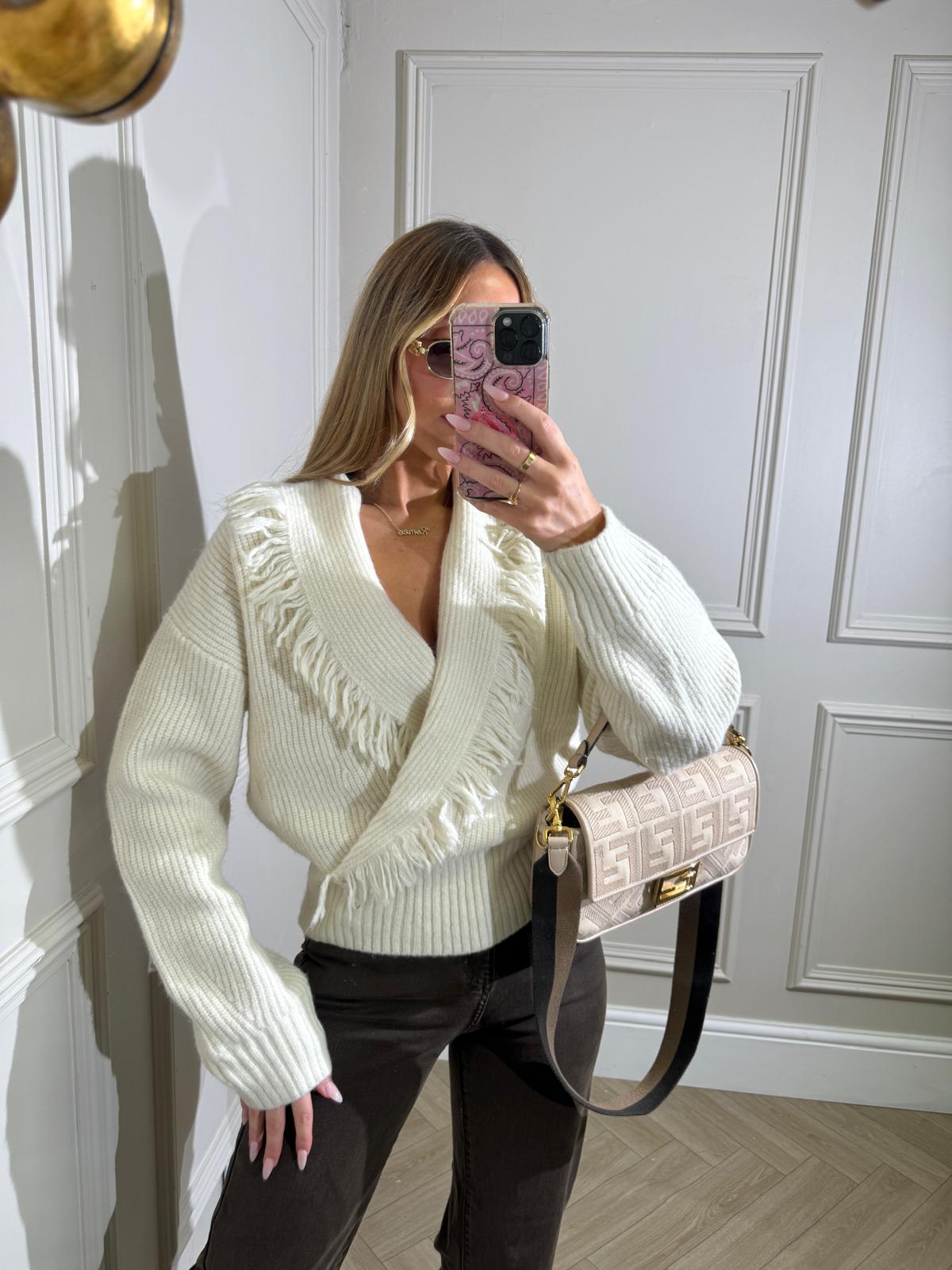 Fringe knit jumper - cream