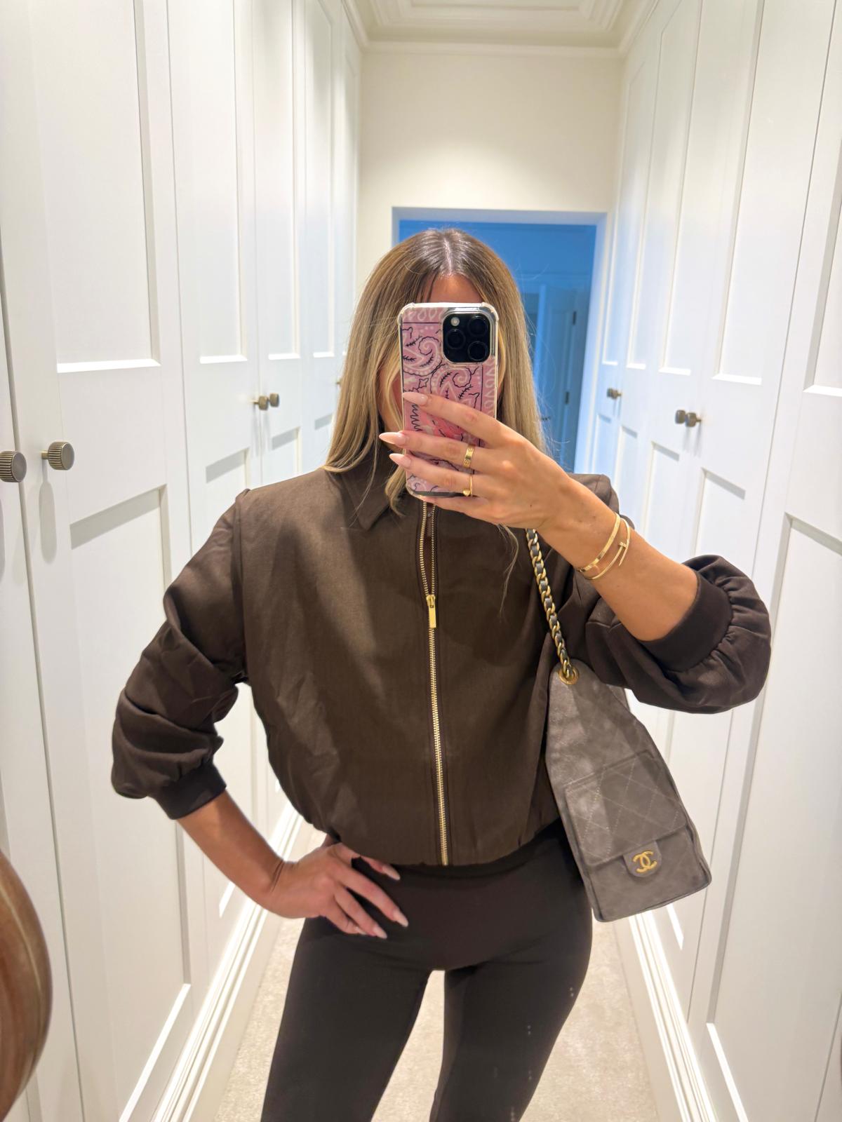 Shoulder pad collar jacket - brown