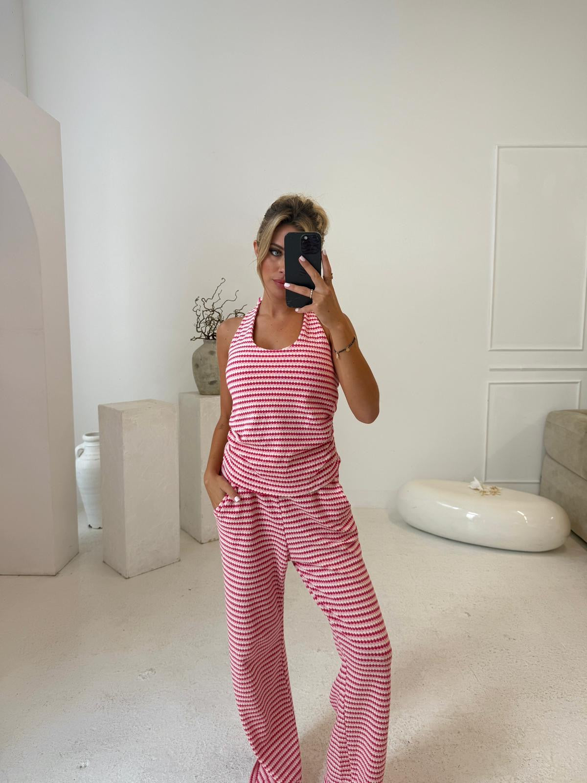 Halterneck stripe lounge set - pink