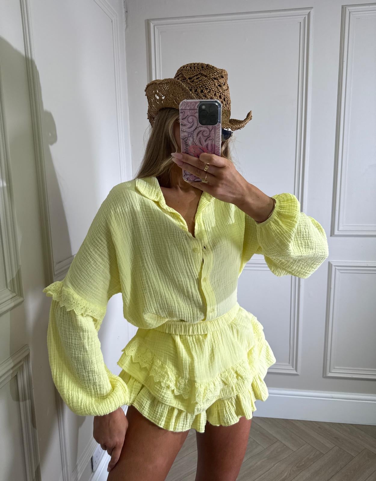 Grandad collar cheesecloth co-ord - yellow