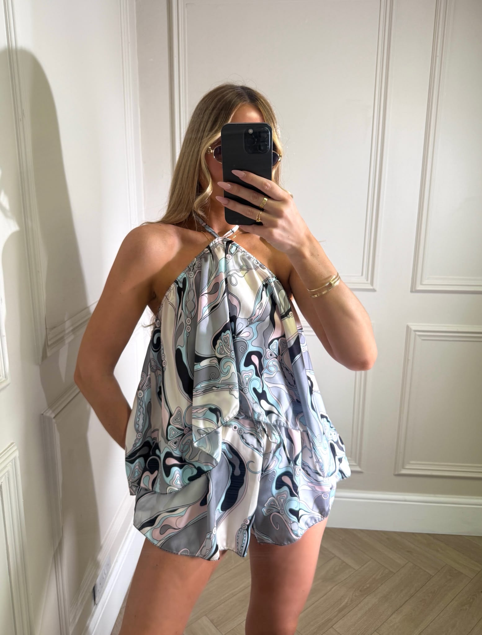 Jasmin print short co-ord - black