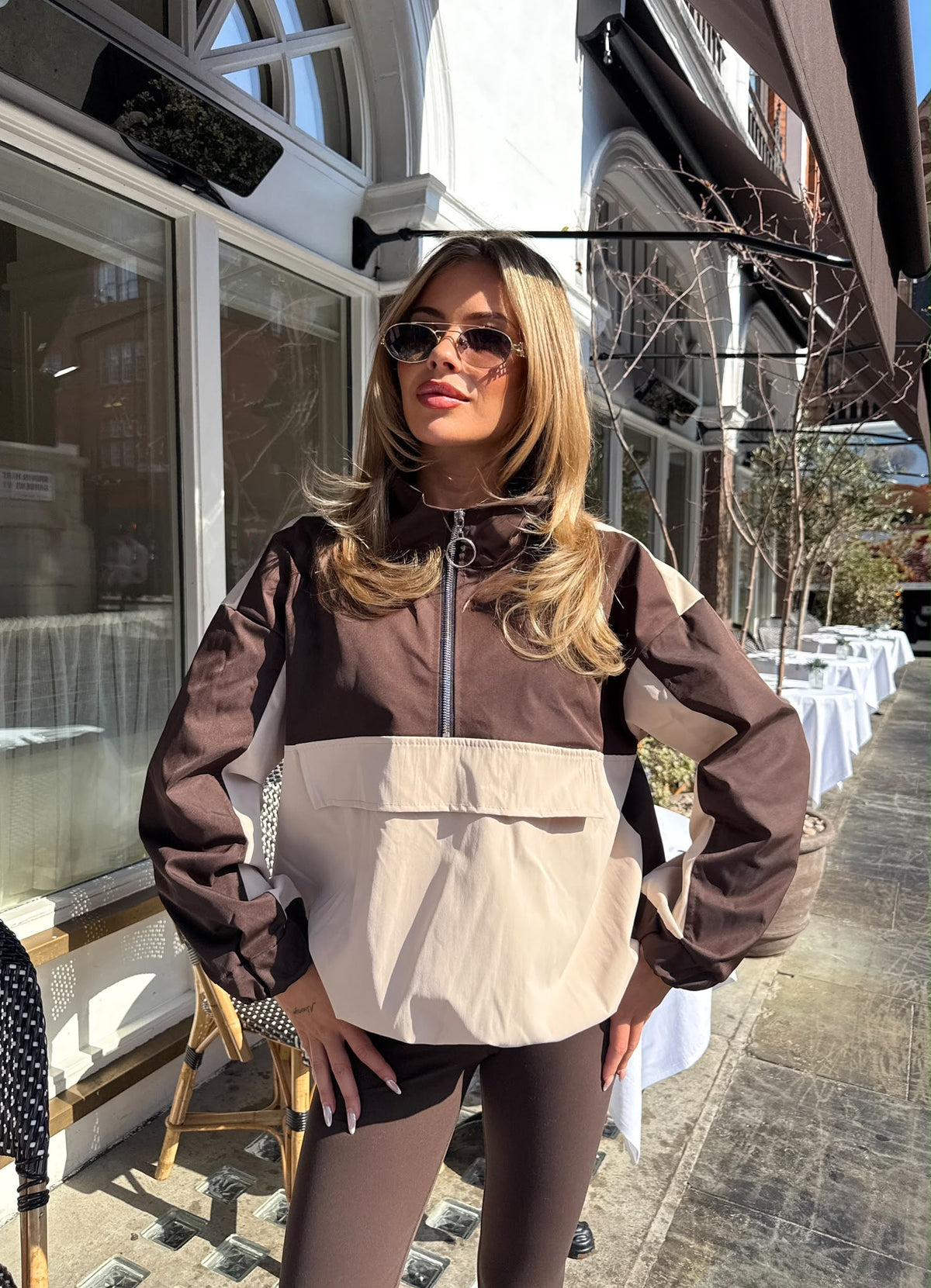 Quarter zip windbreaker - brown