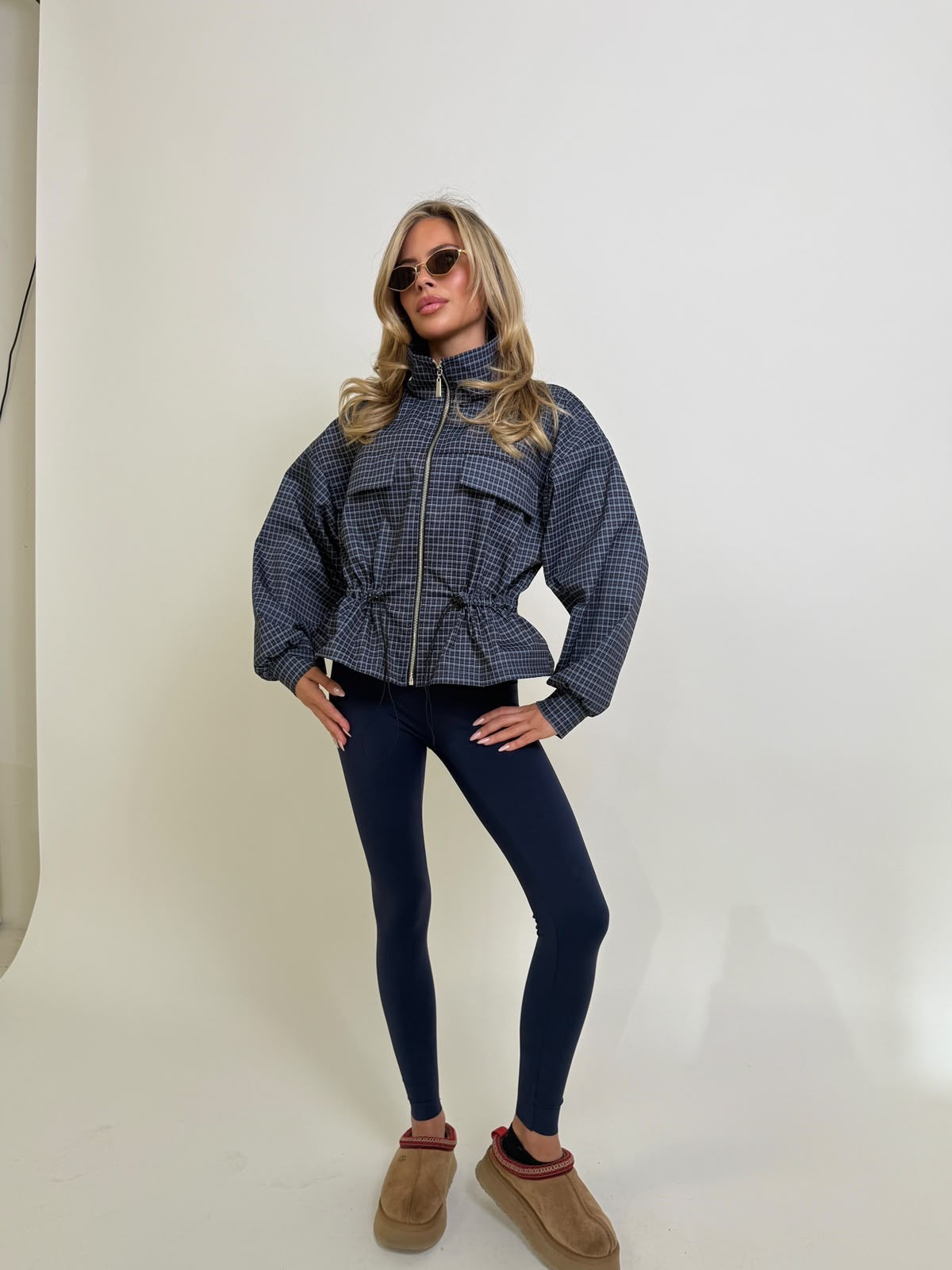 Pull in check jacket - navy