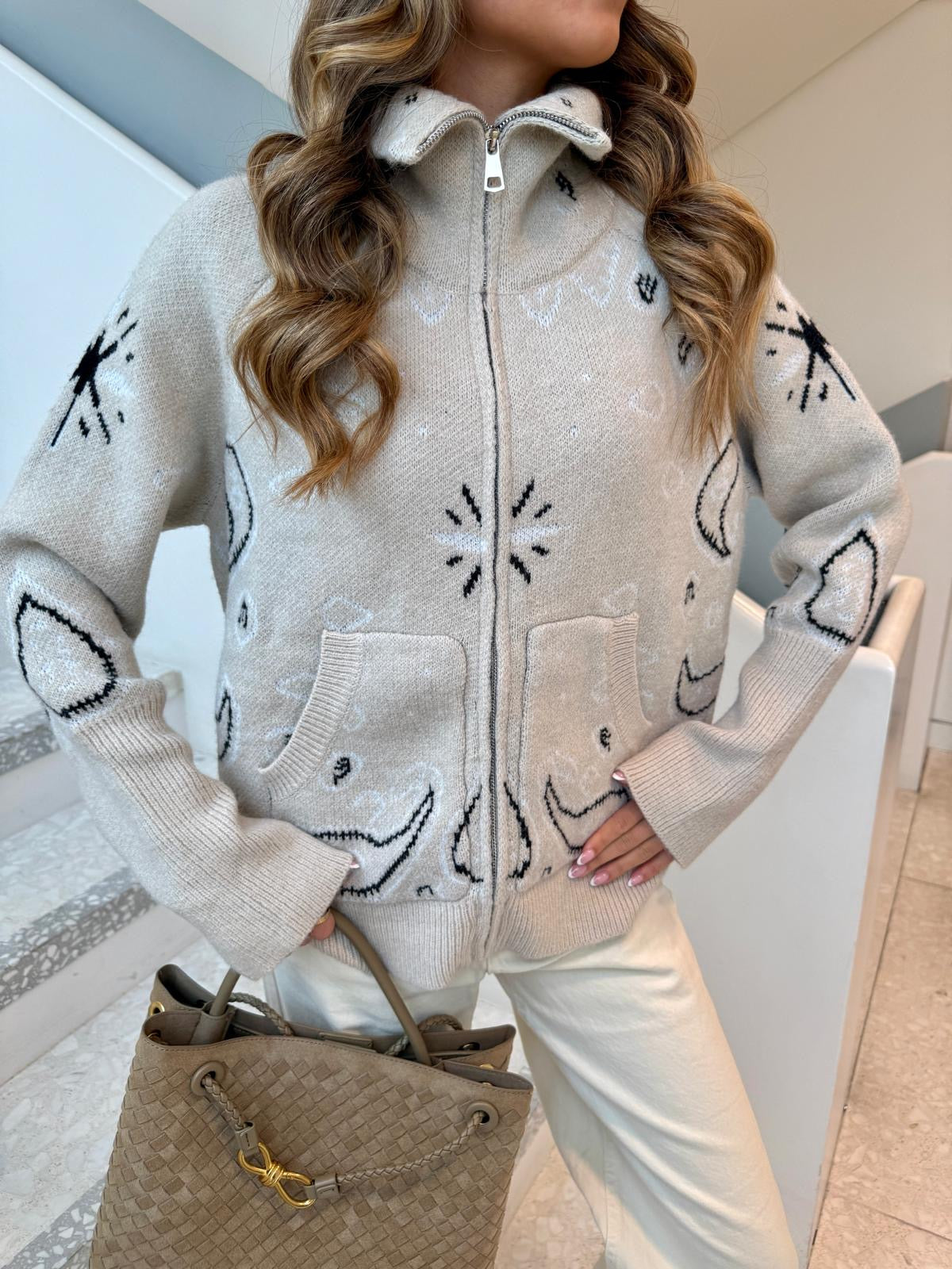 Bandana knit cardigan - beige