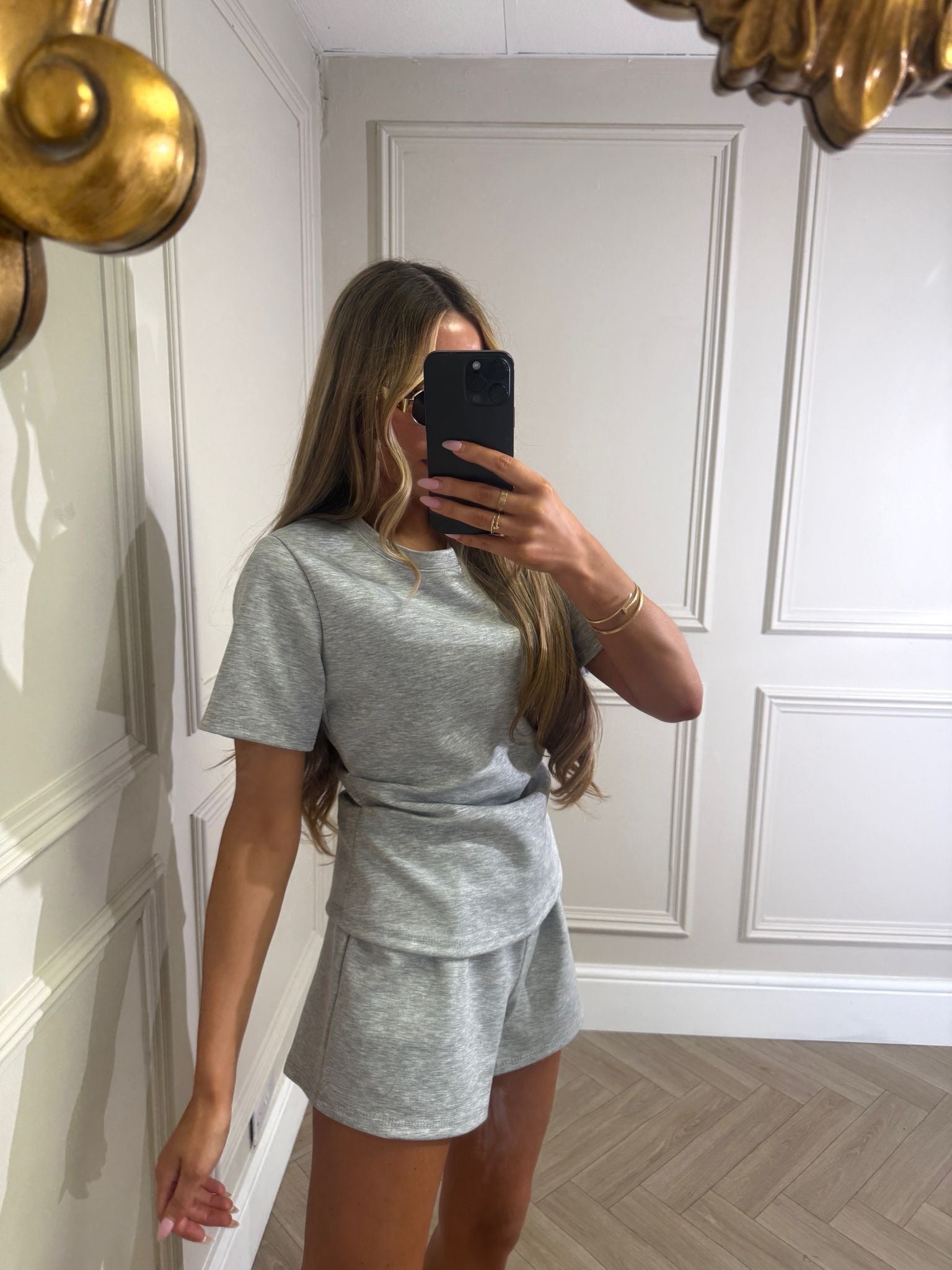 Pleated short set - grey