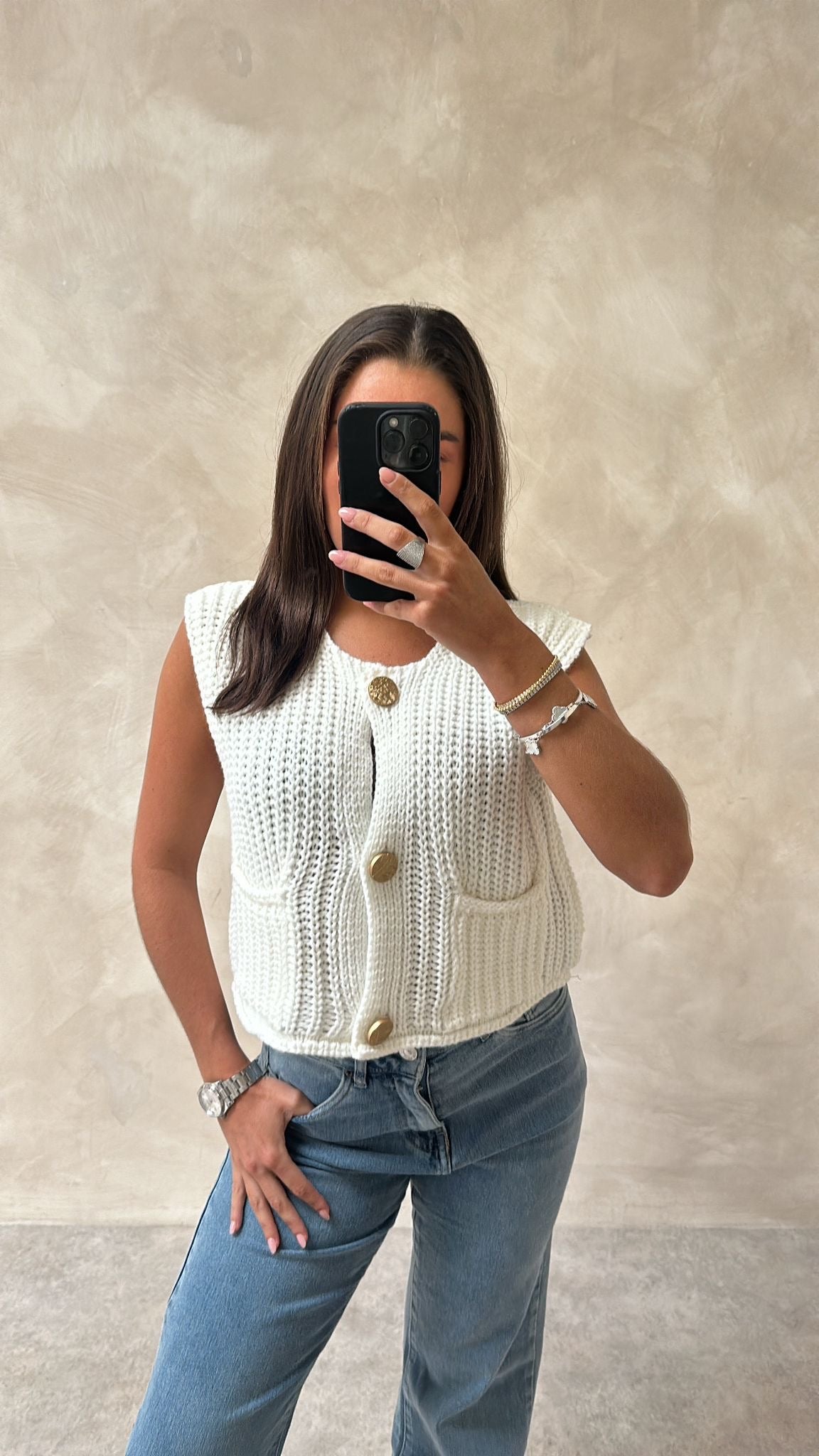 Chunky knit gilet top - cream