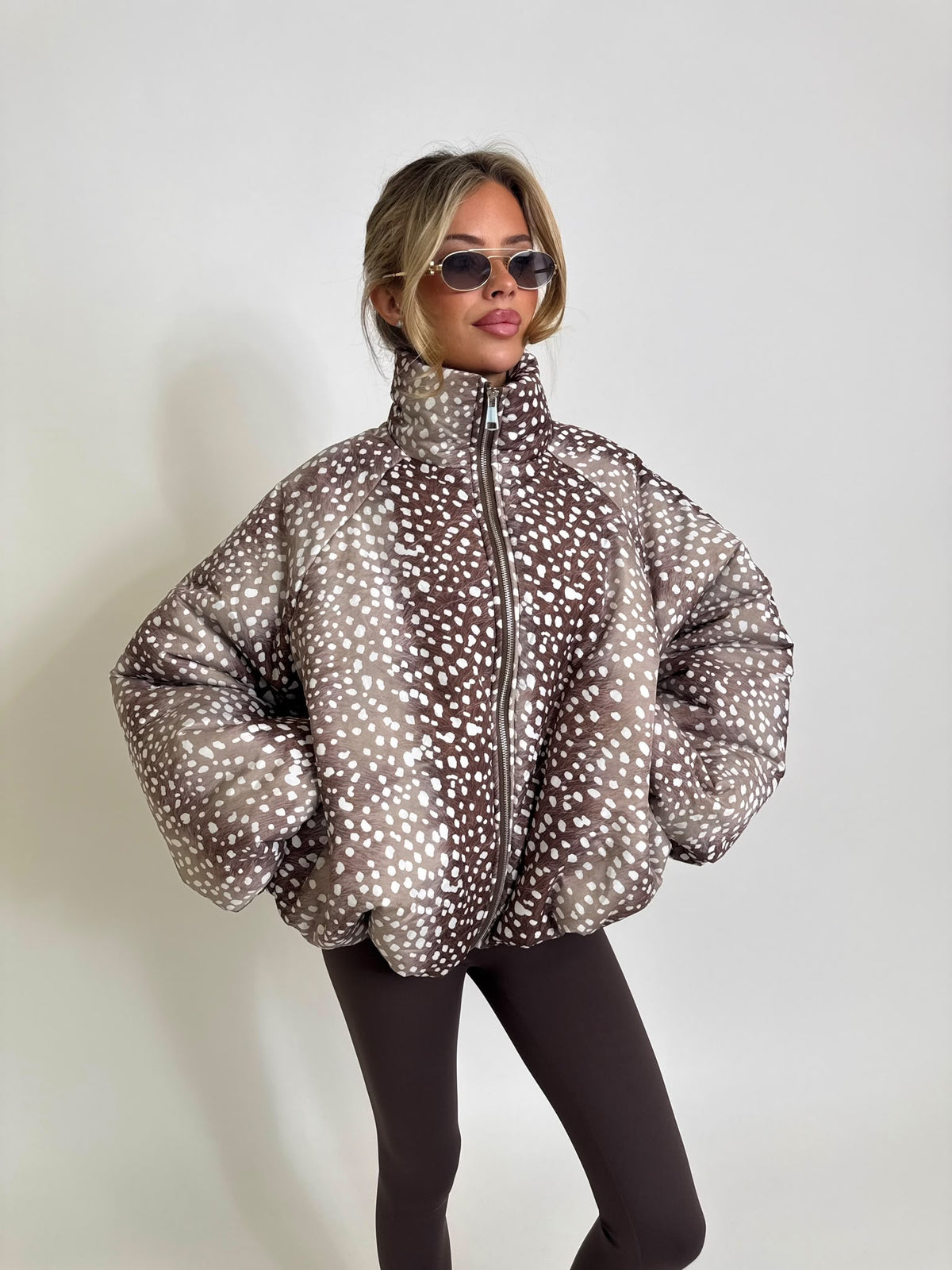 Bambi print puffa jacket - beige