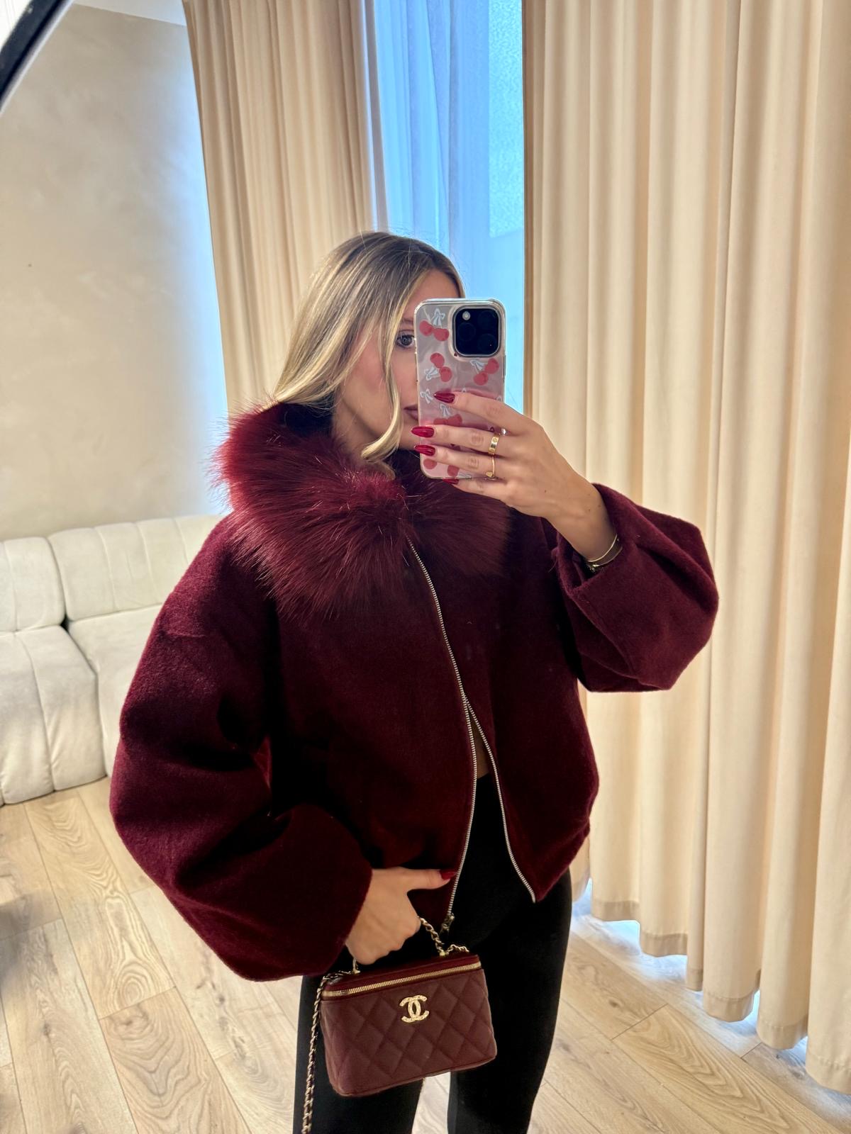 FIFI fur collar jacket - wine