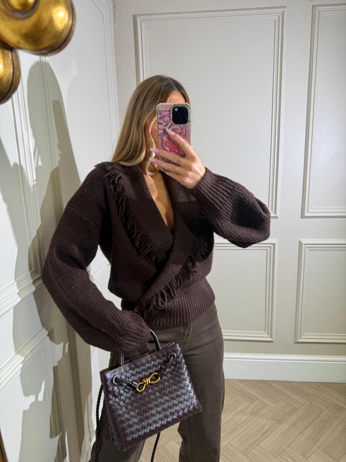 Fringe knit jumper - chocolate