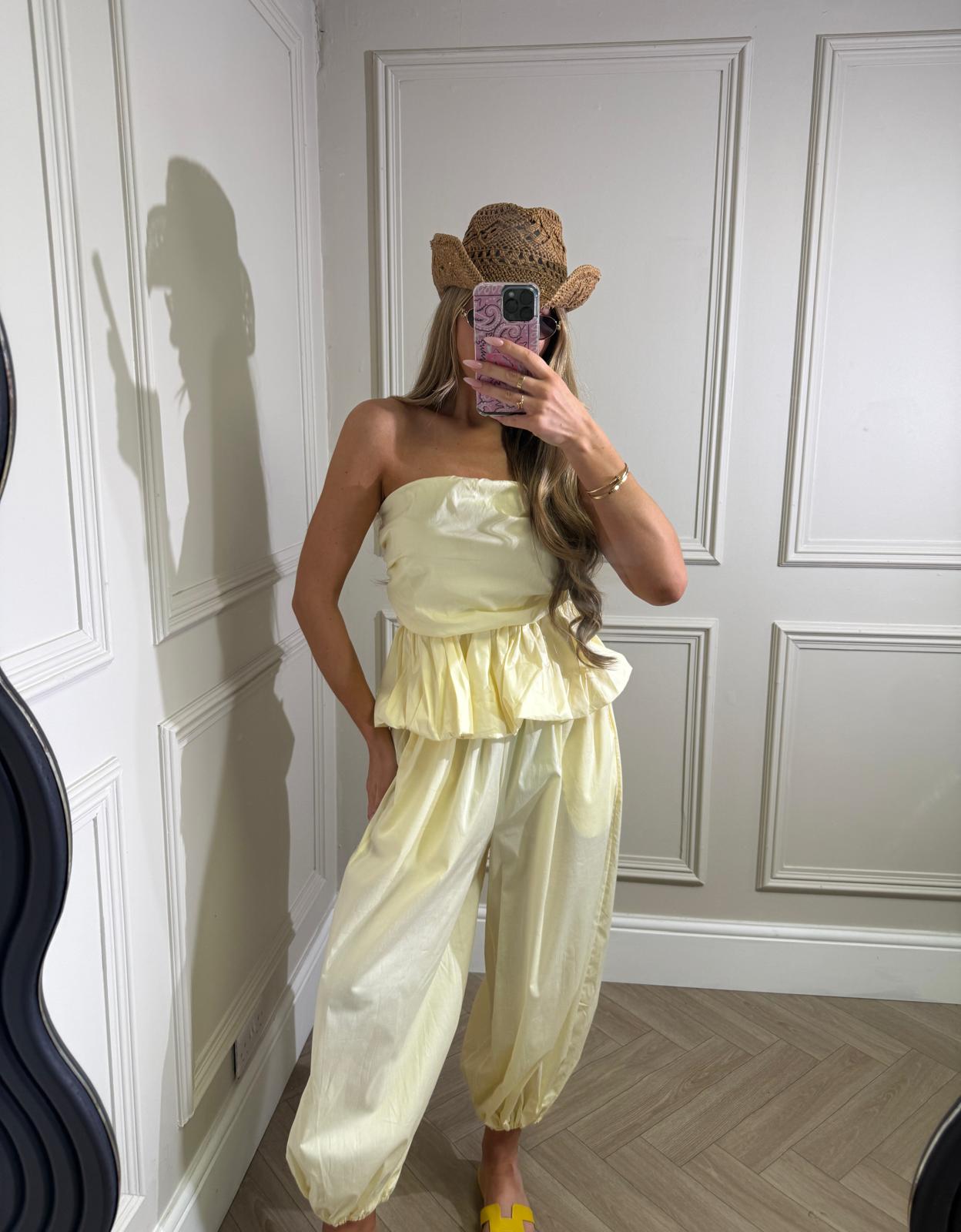 Peplum balloon trouser set - yellow