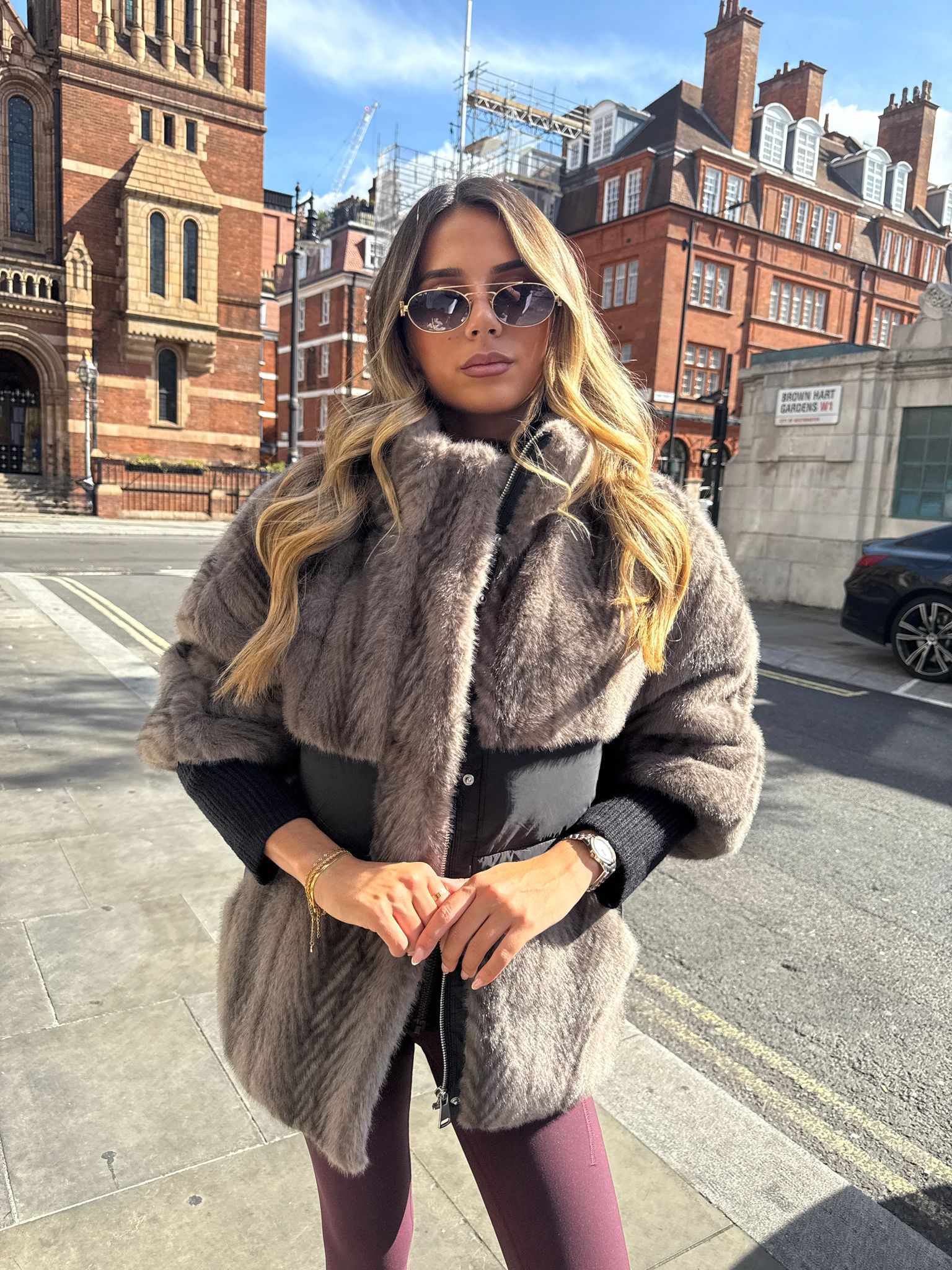 Padded faux fur jacket - black