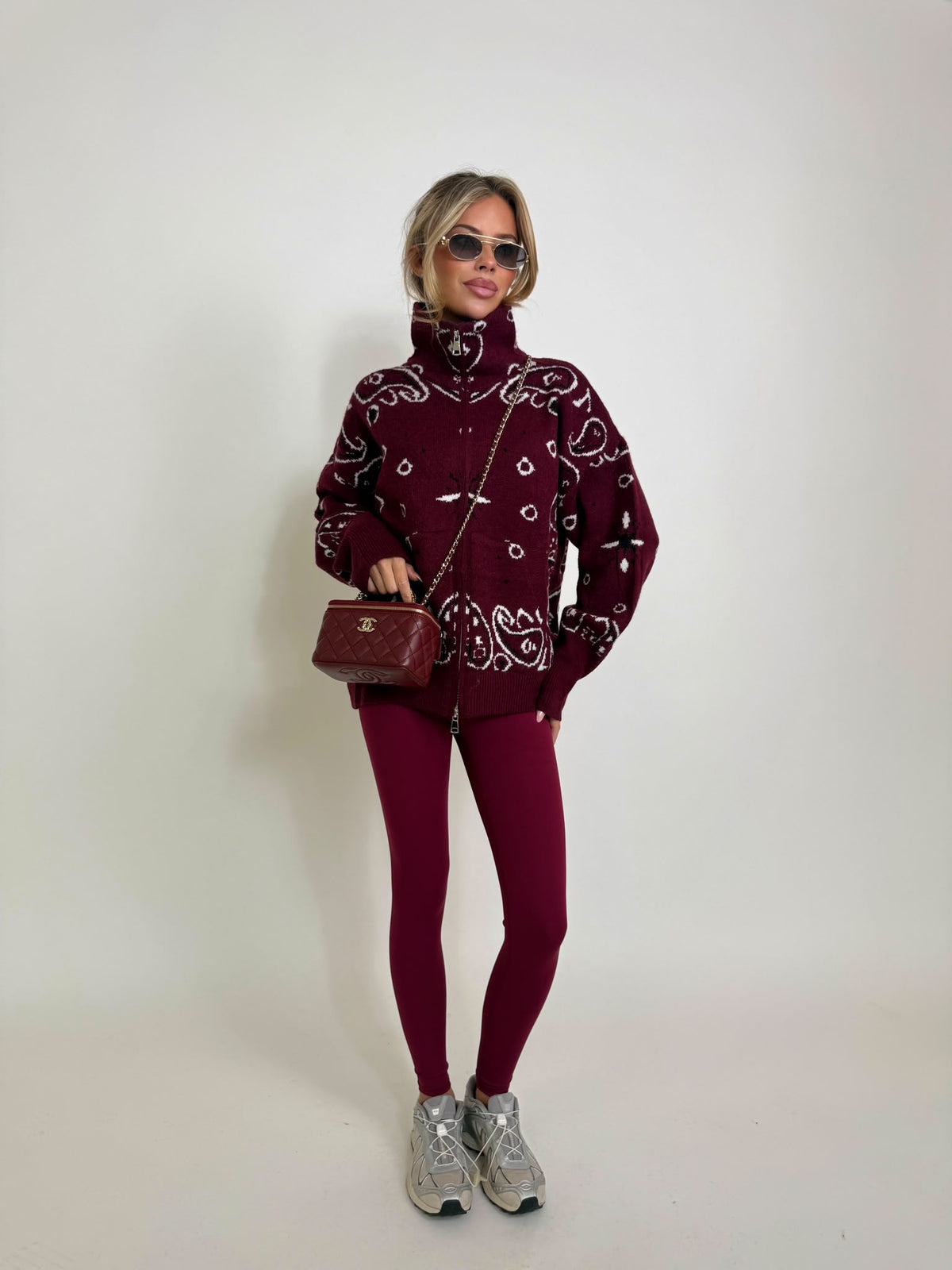 Bandana knit cardigan - burgundy