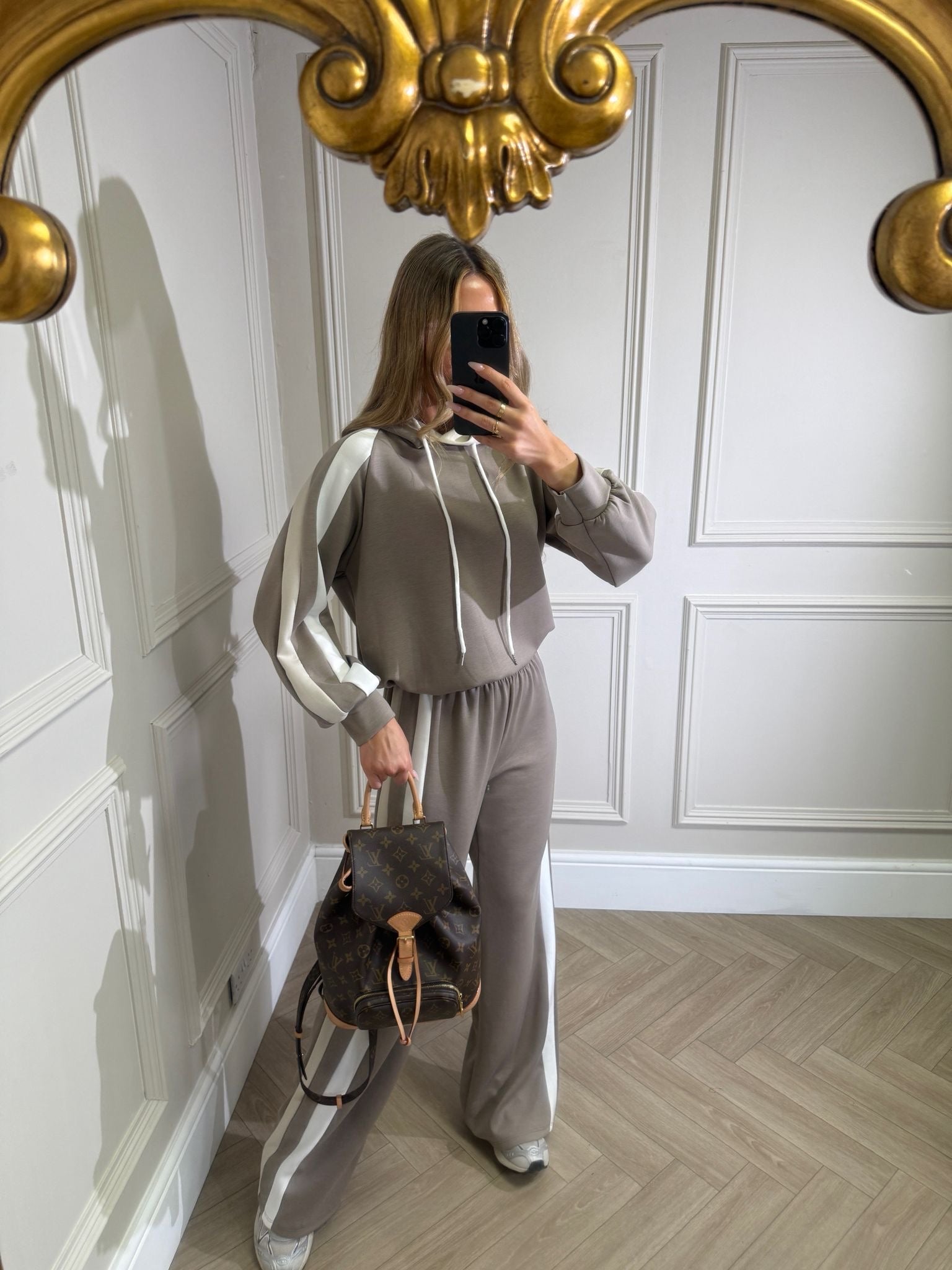 Stripe side longe set - mocha