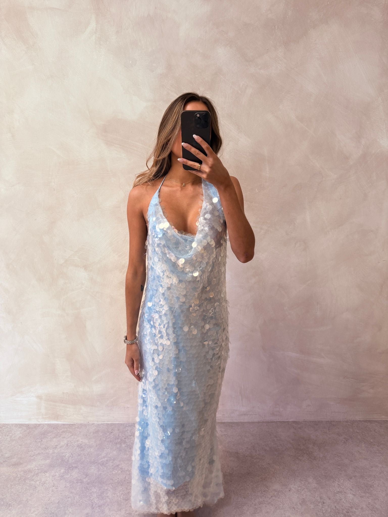 Blue sequin Halterneck dress