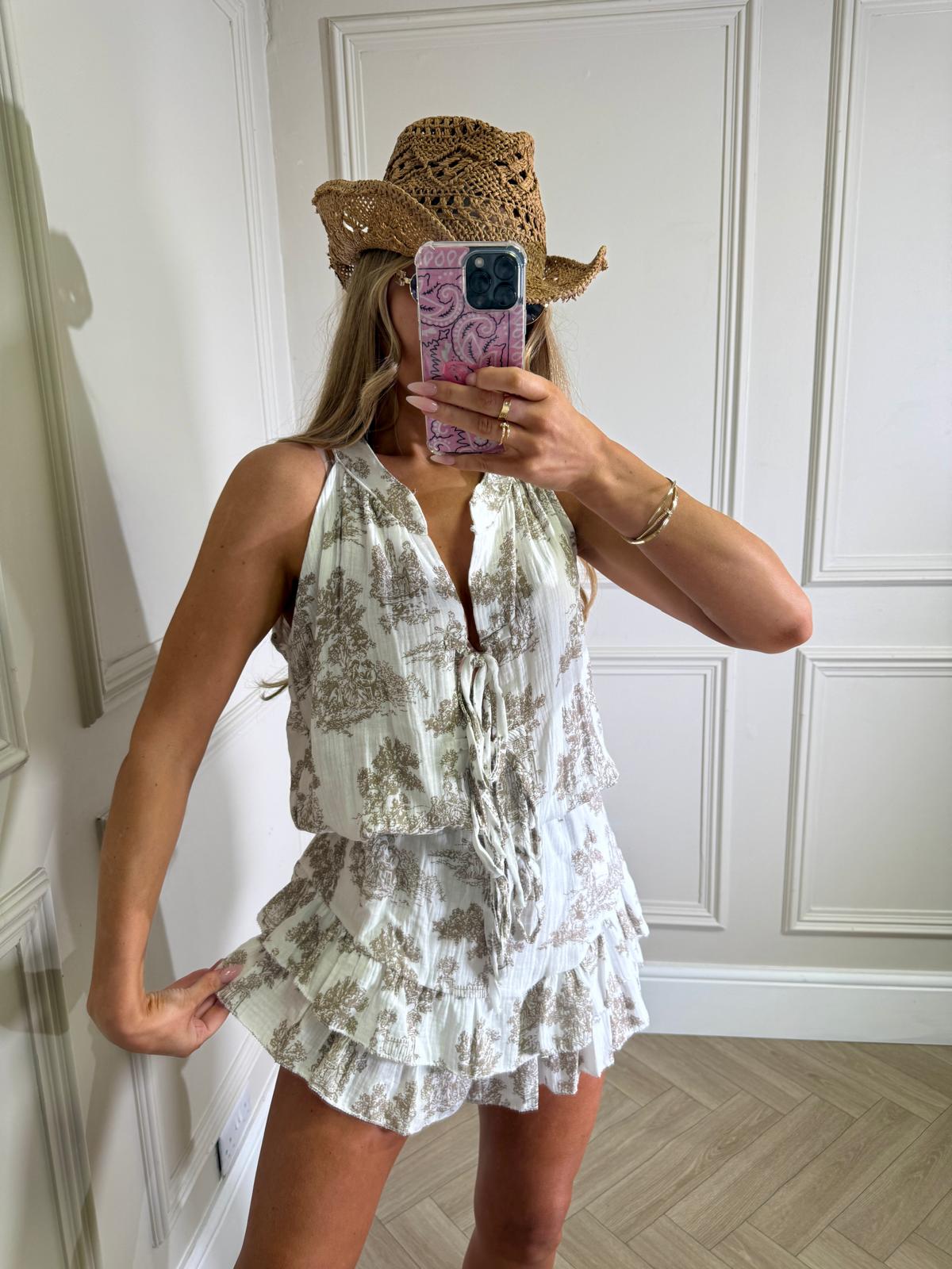 Toile tie playsuit - beige