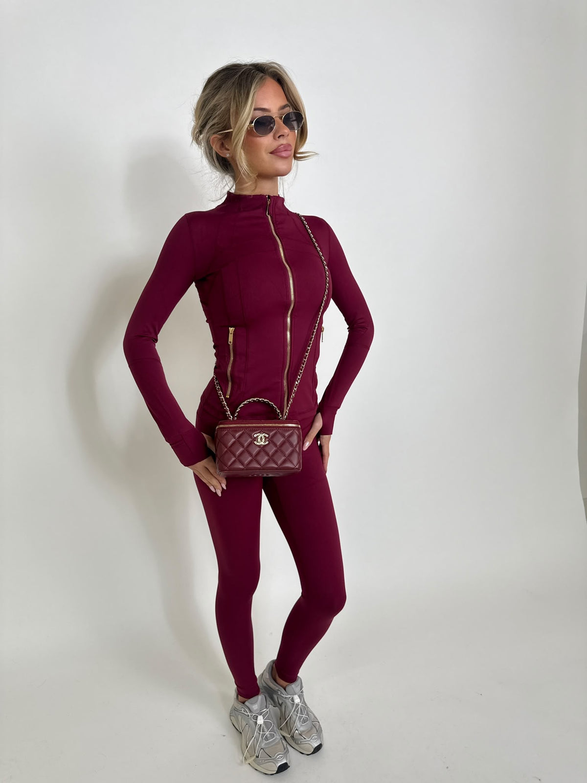 Gold zip gym set - burgundy