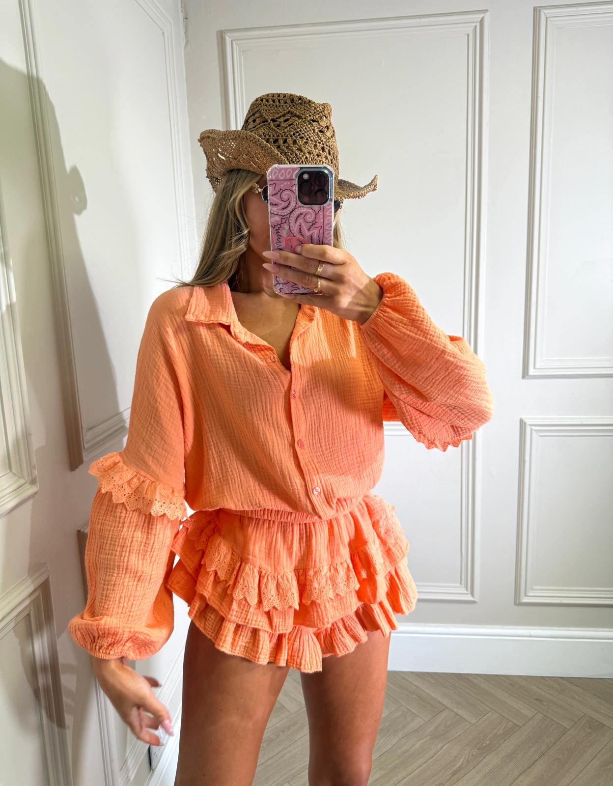 Grandad collar cheesecloth co-ord - orange