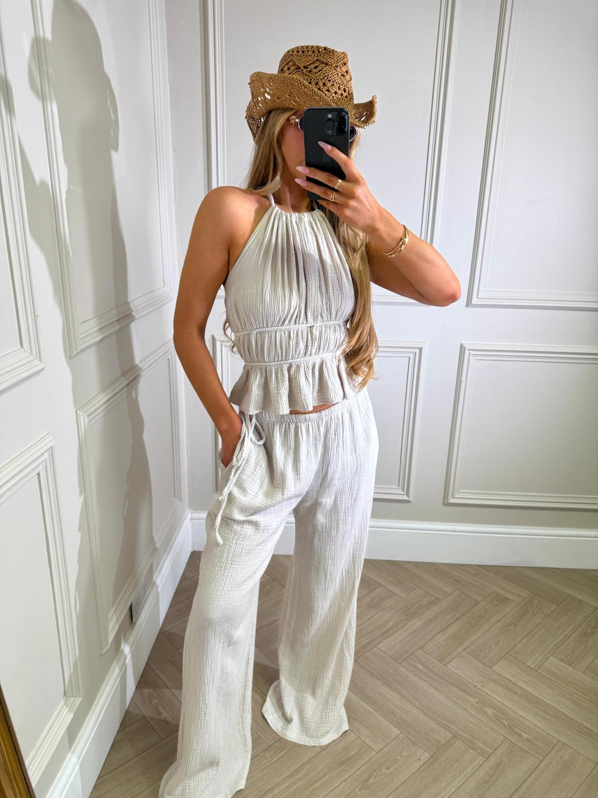 Olivia cheesecloth trouser set - beige