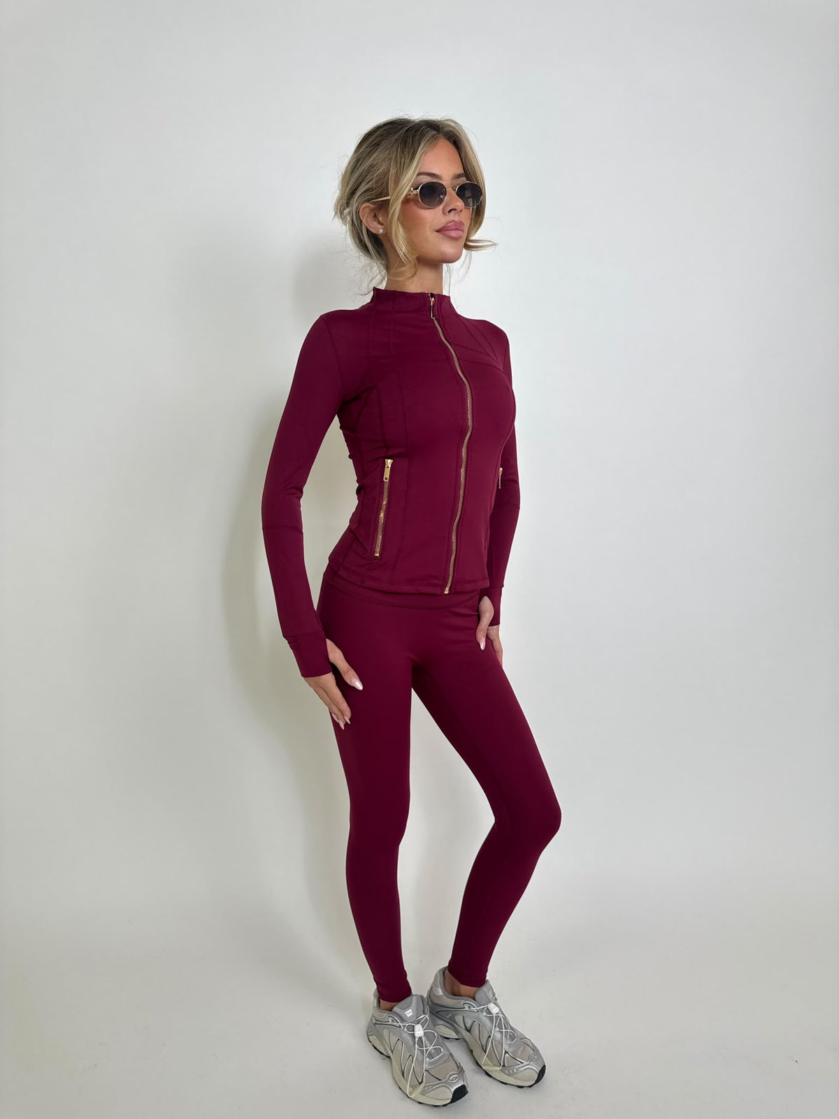 Gold zip gym set - burgundy