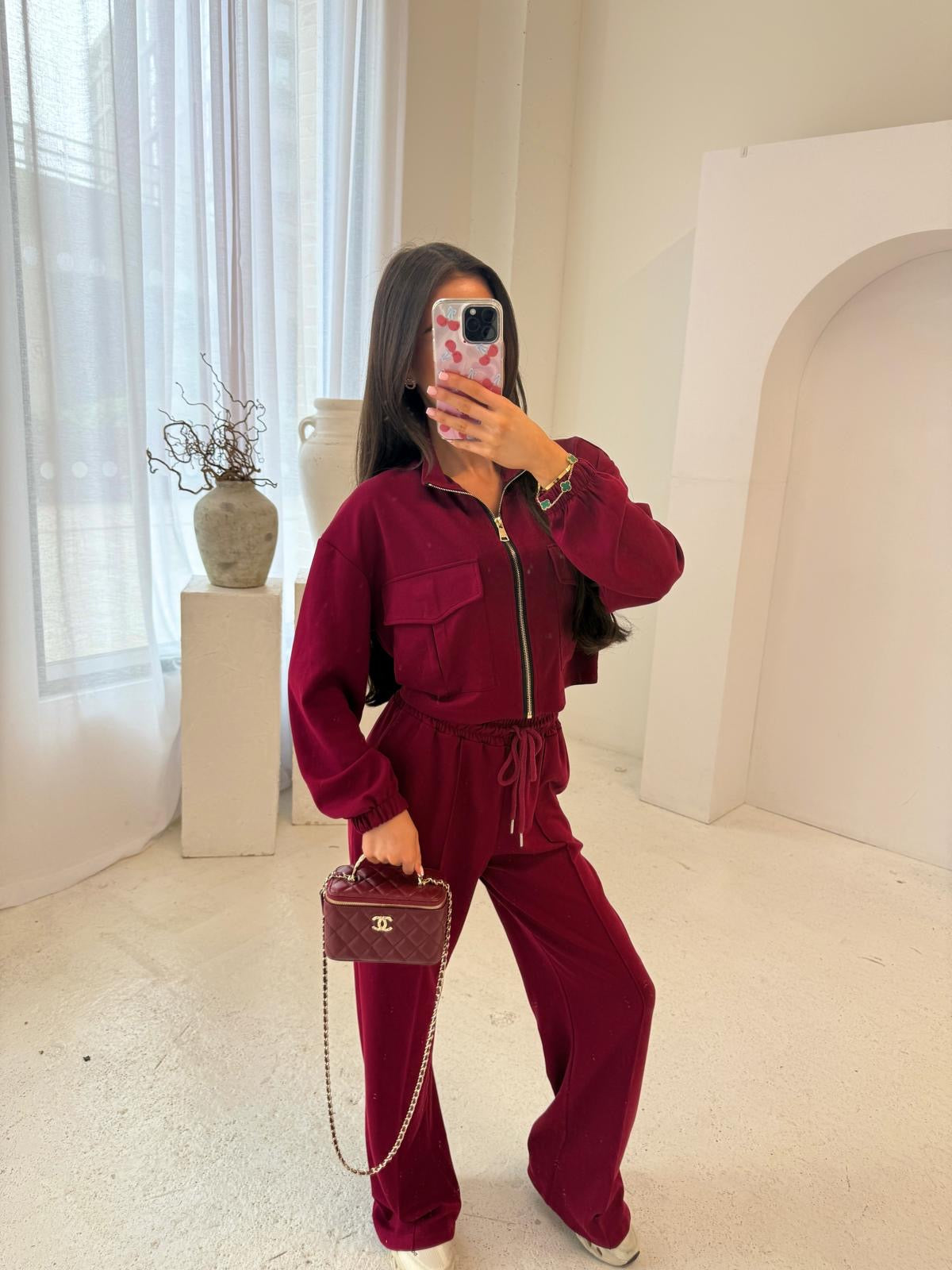 Gold zip pocket tracksuit - wine