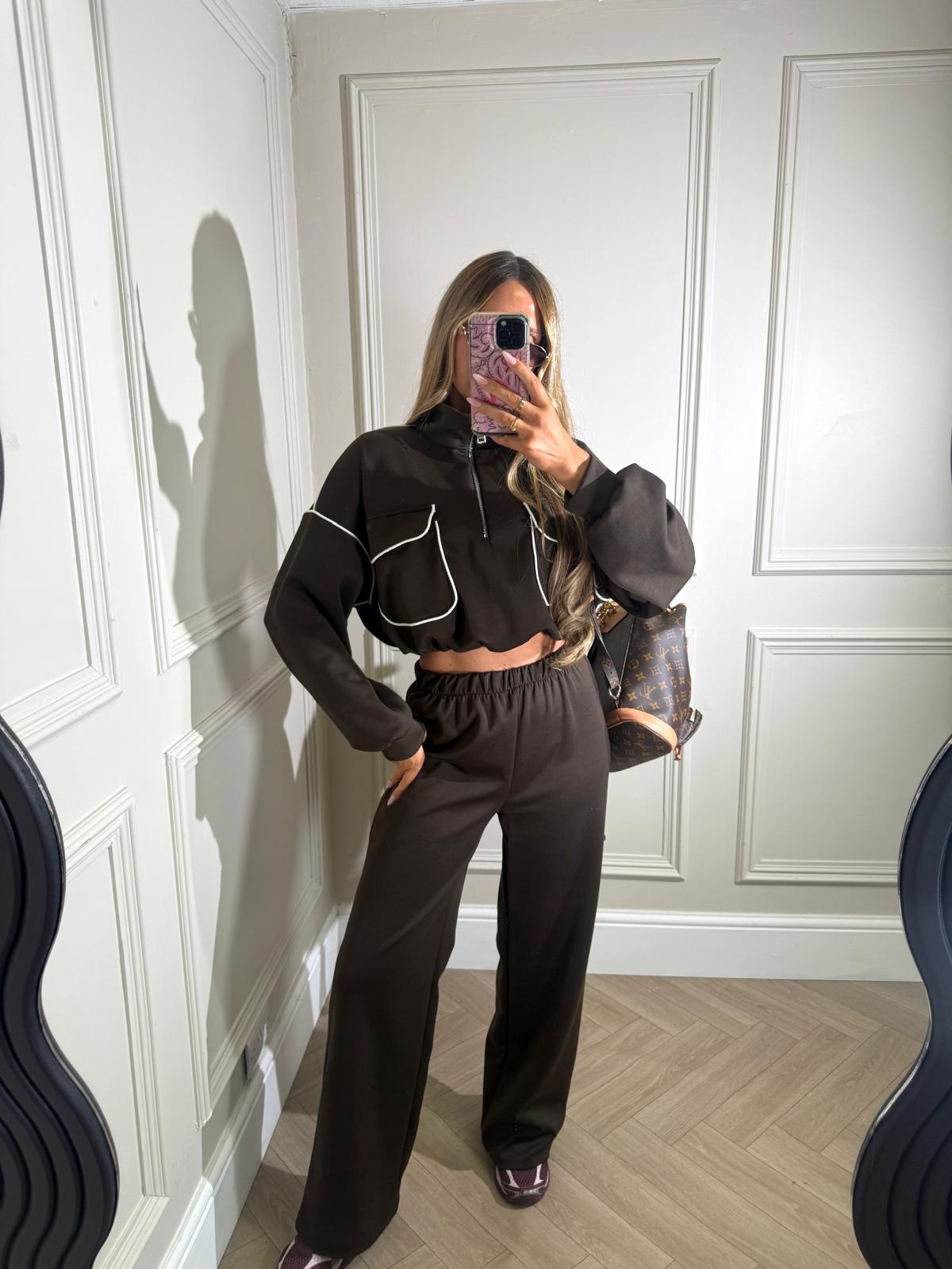 Contrast pocket tracksuit - brown