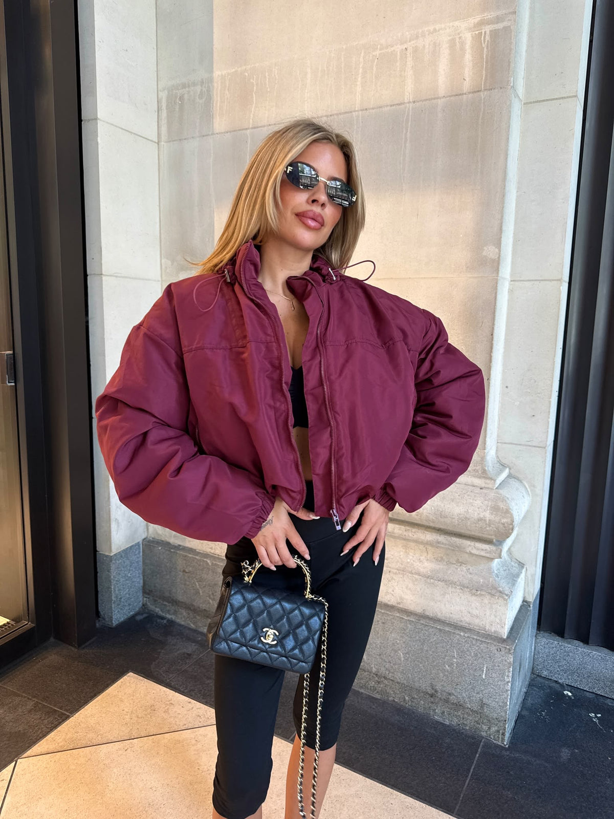 Hood crop jacket - burgundy