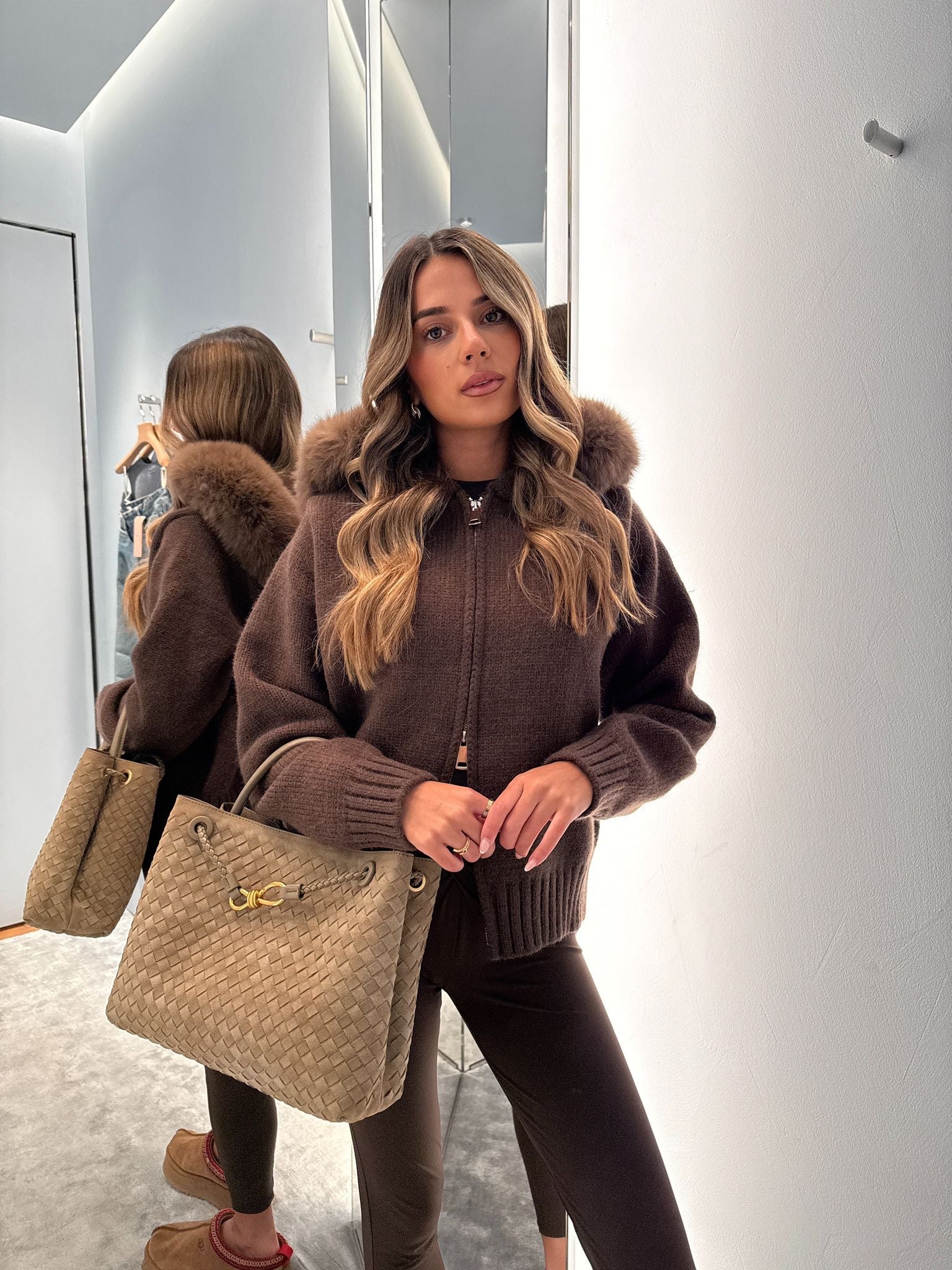 Luxury Fur Cardigan Jacket - brown - PRE ORDER