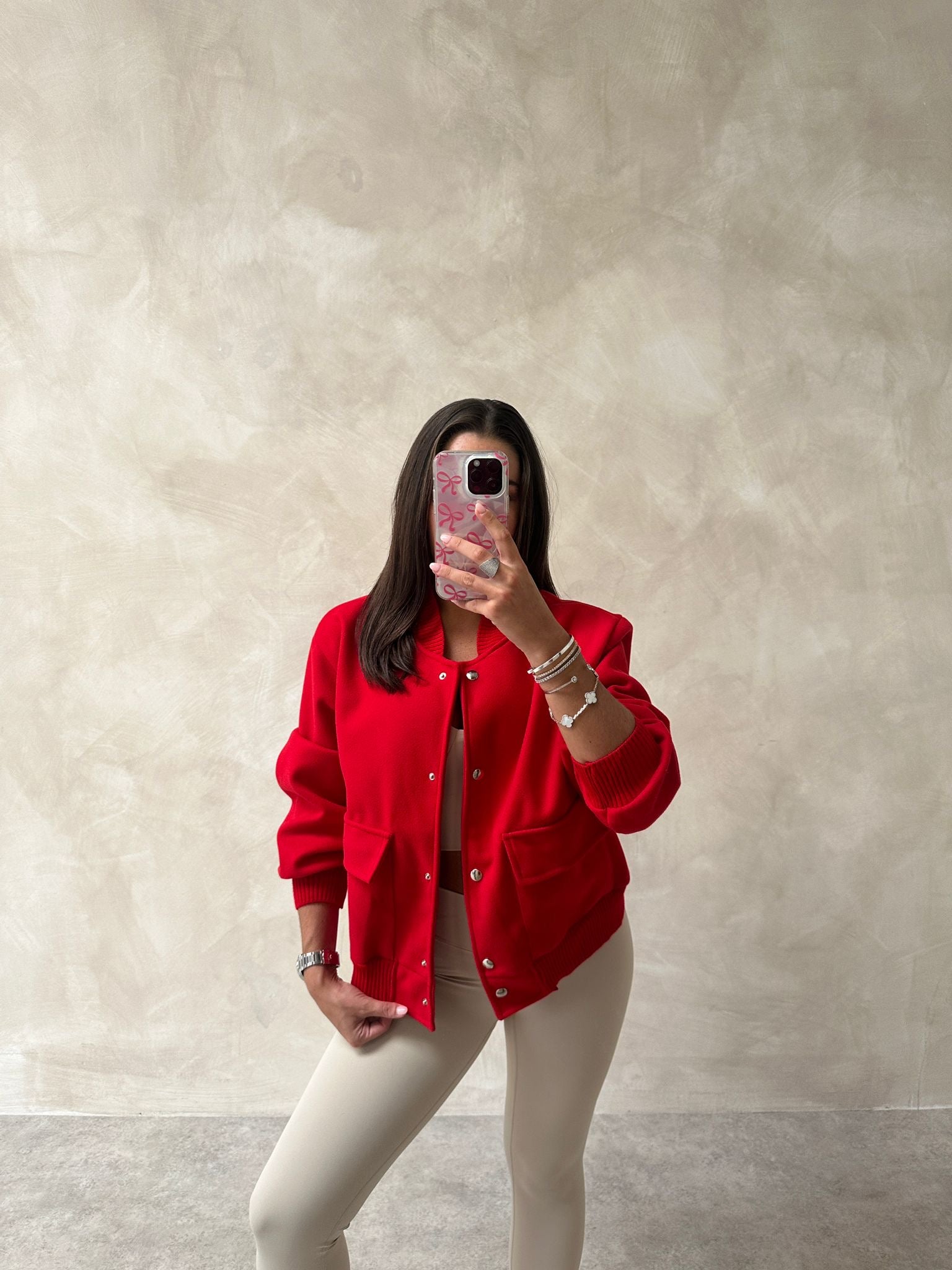 Wool bomber jacket - red