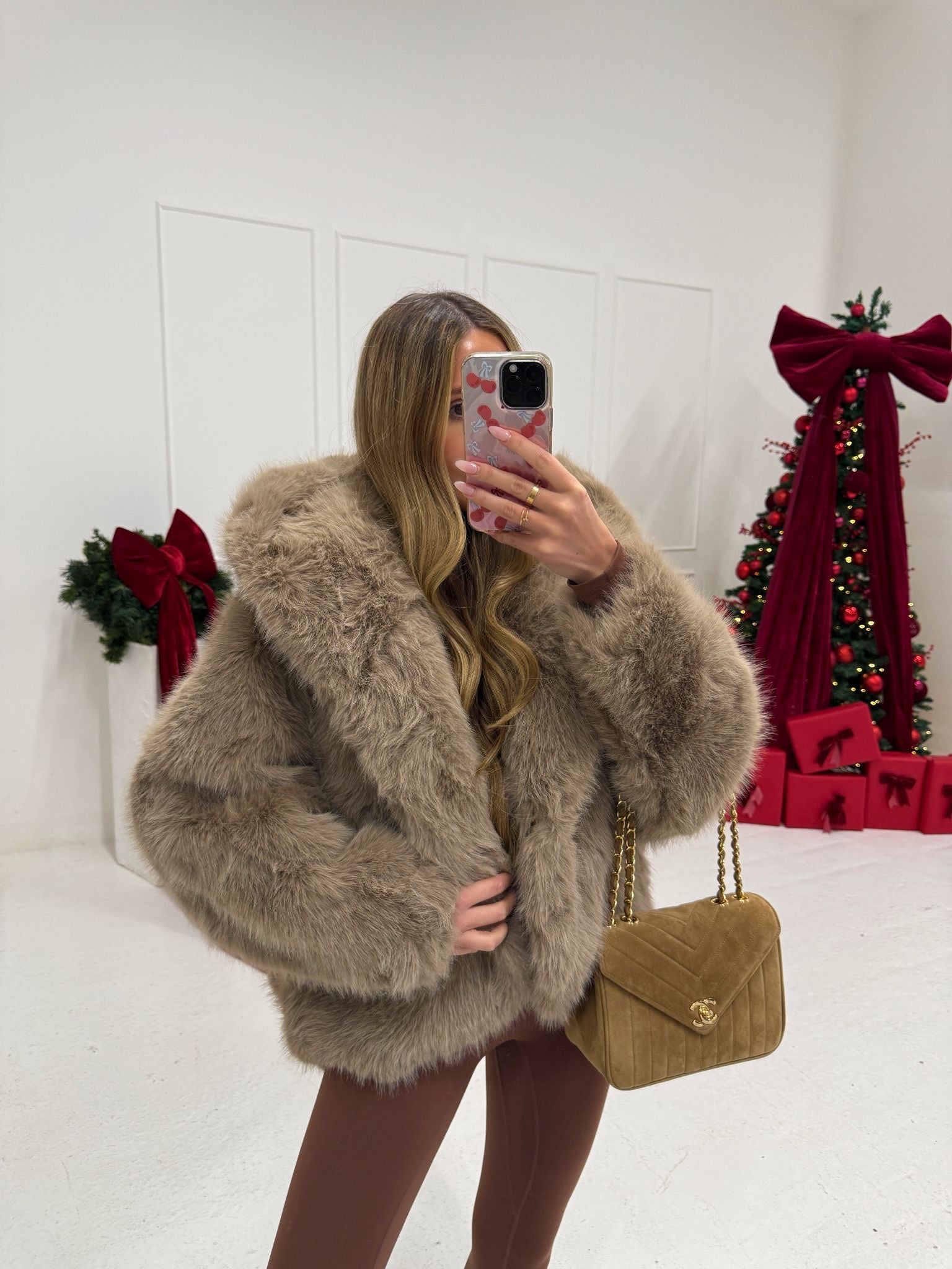 Hood Faux Fur Coat - Taupe