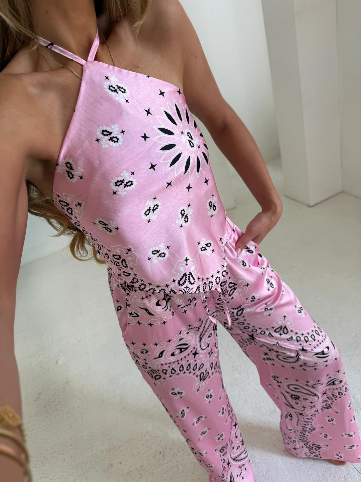 Bandana Trouser Set - Pink