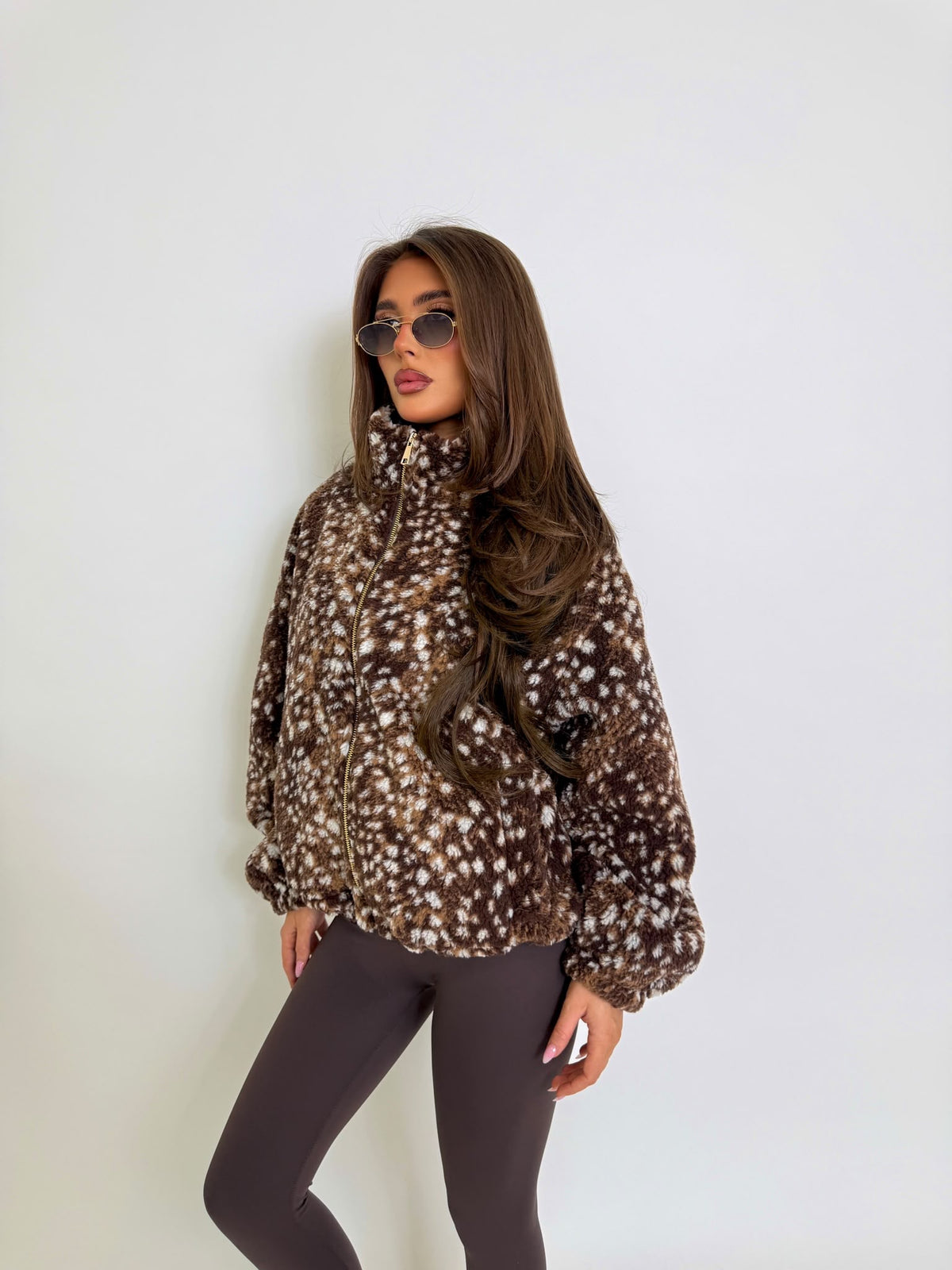 Bambi gold zip fleece - brown