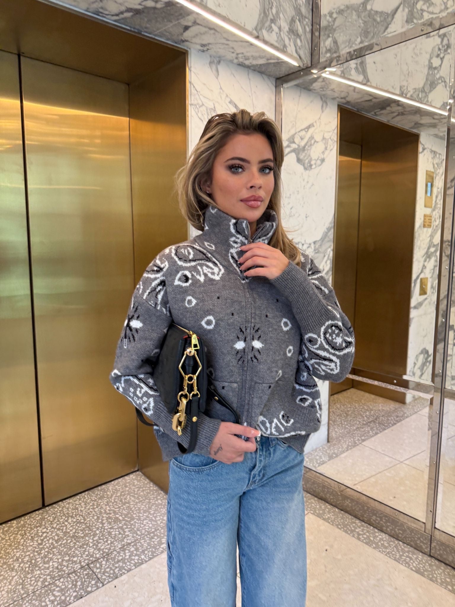 Bandana knit cardigan - grey - PRE ORDER