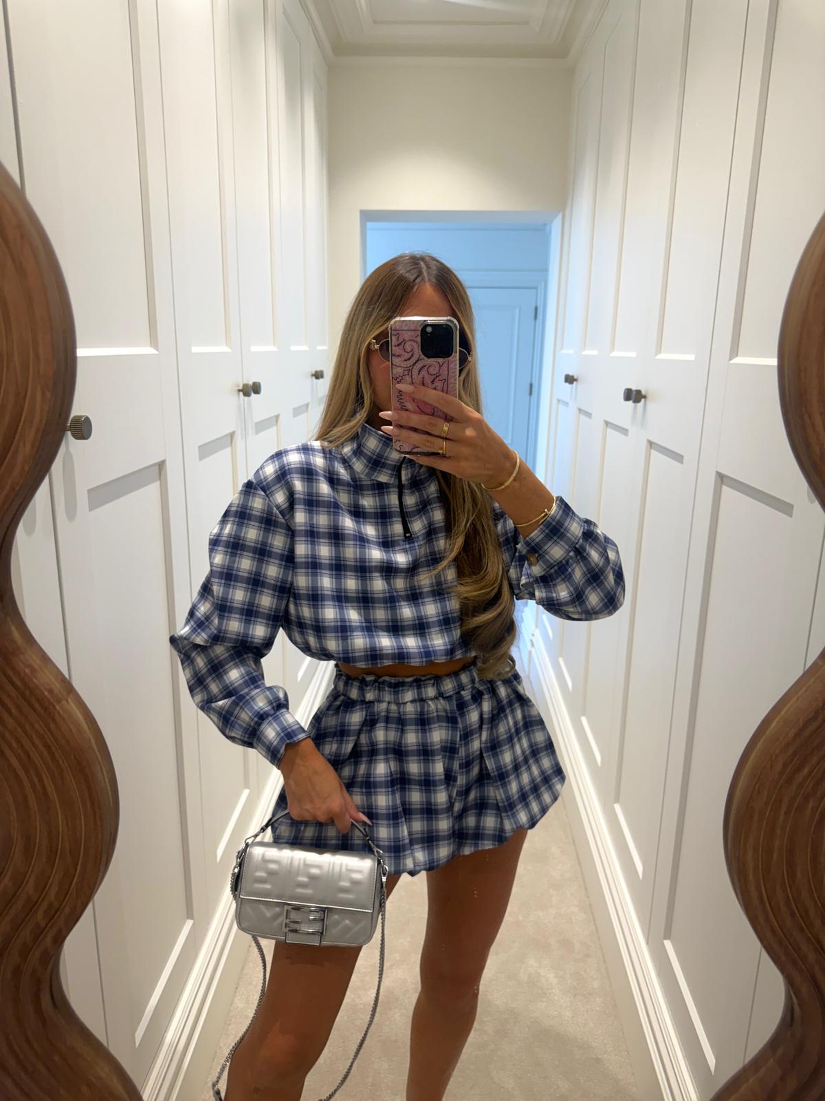 Check half zip co-ord - Blue