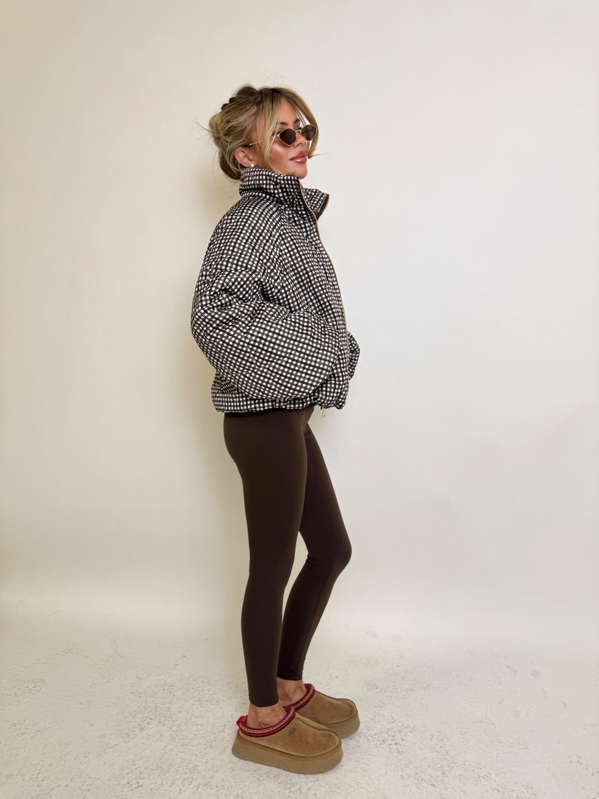 Checked pattern jacket - brown
