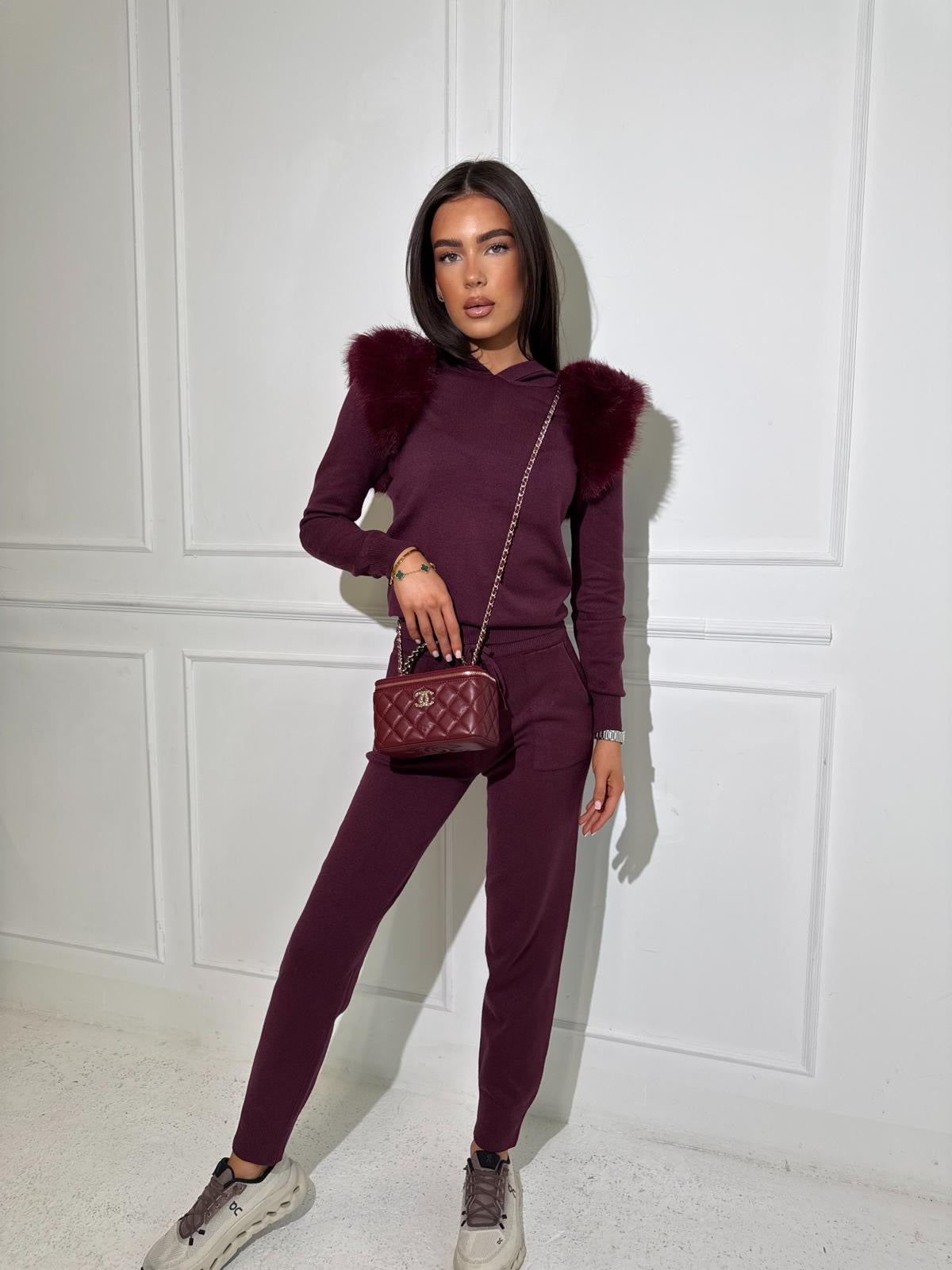 Fur knit tracksuit - burgundy