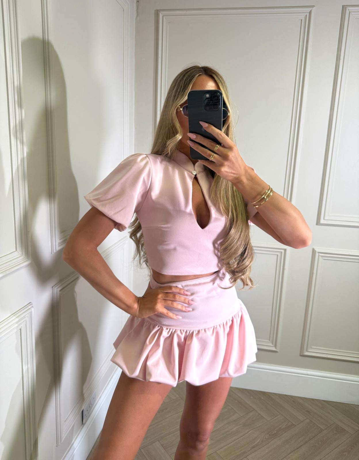 Sweetheart neck co-ord - pink