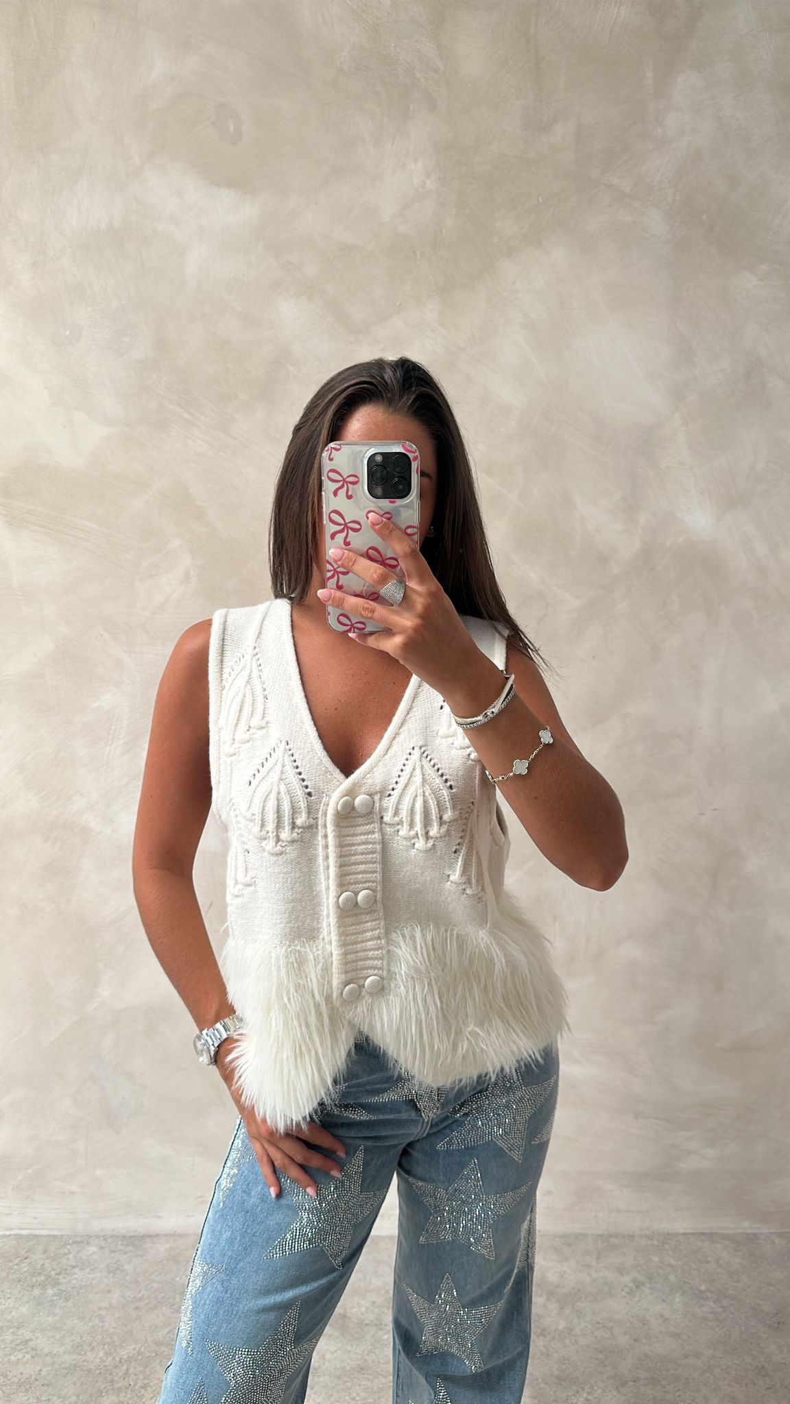 Knitted fur waistcoat - cream