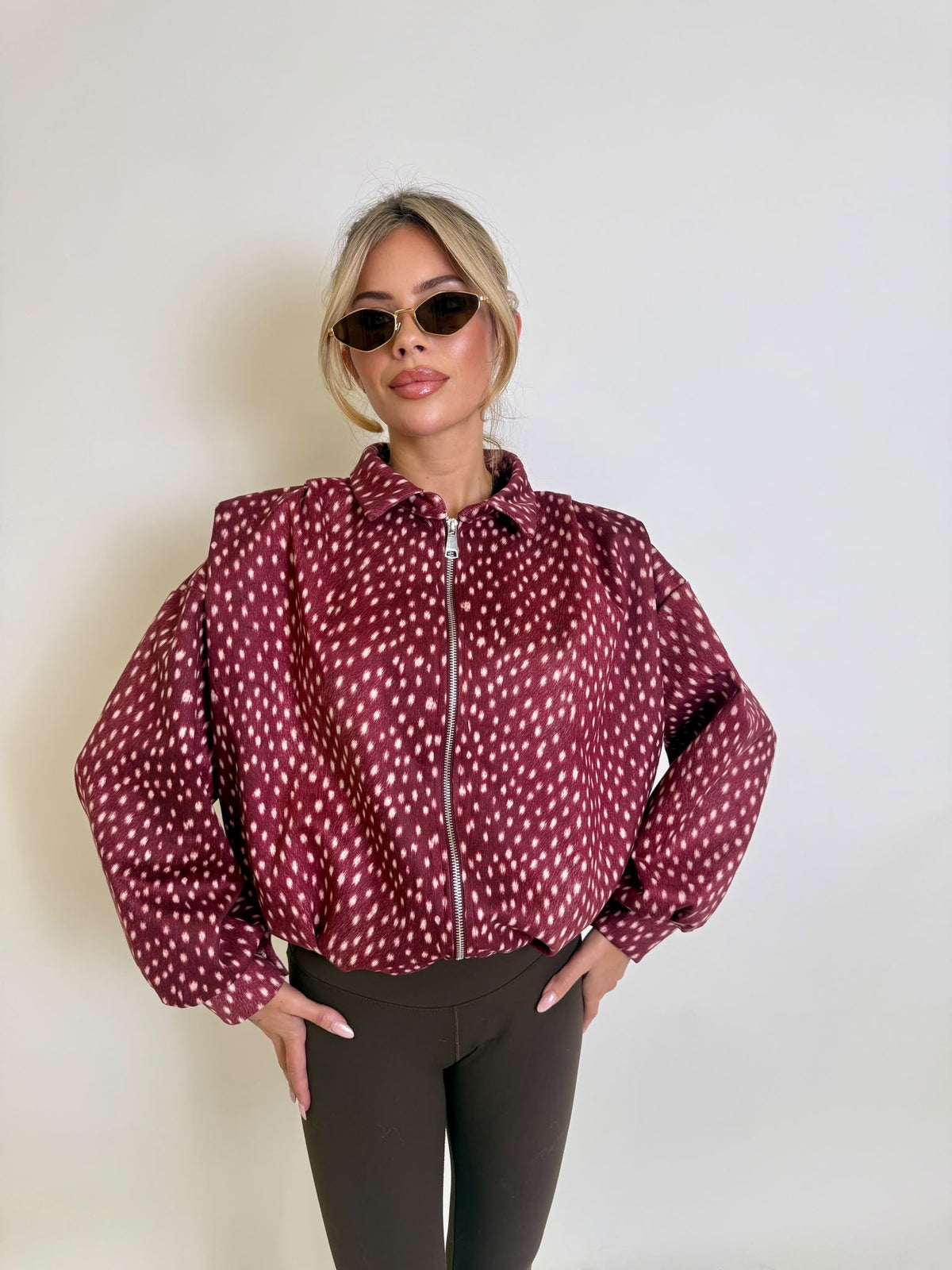 Fawn collar bomber jacket - wine