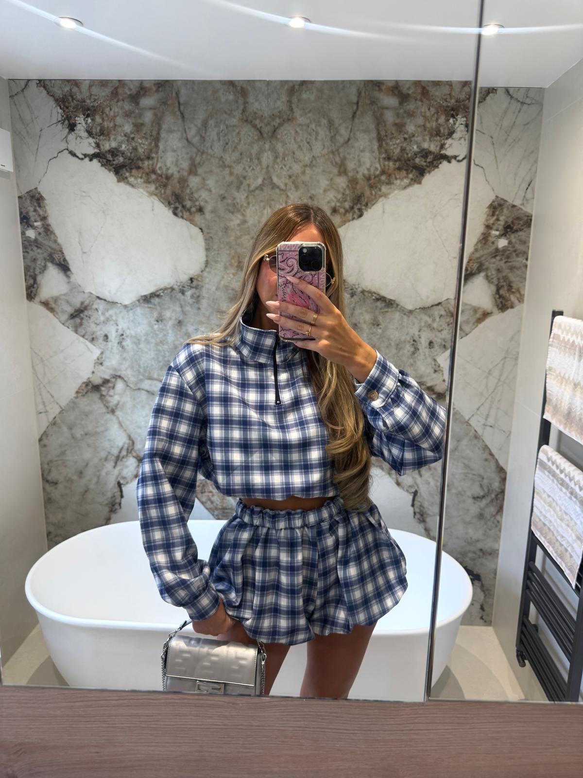 Check half zip co-ord - Blue